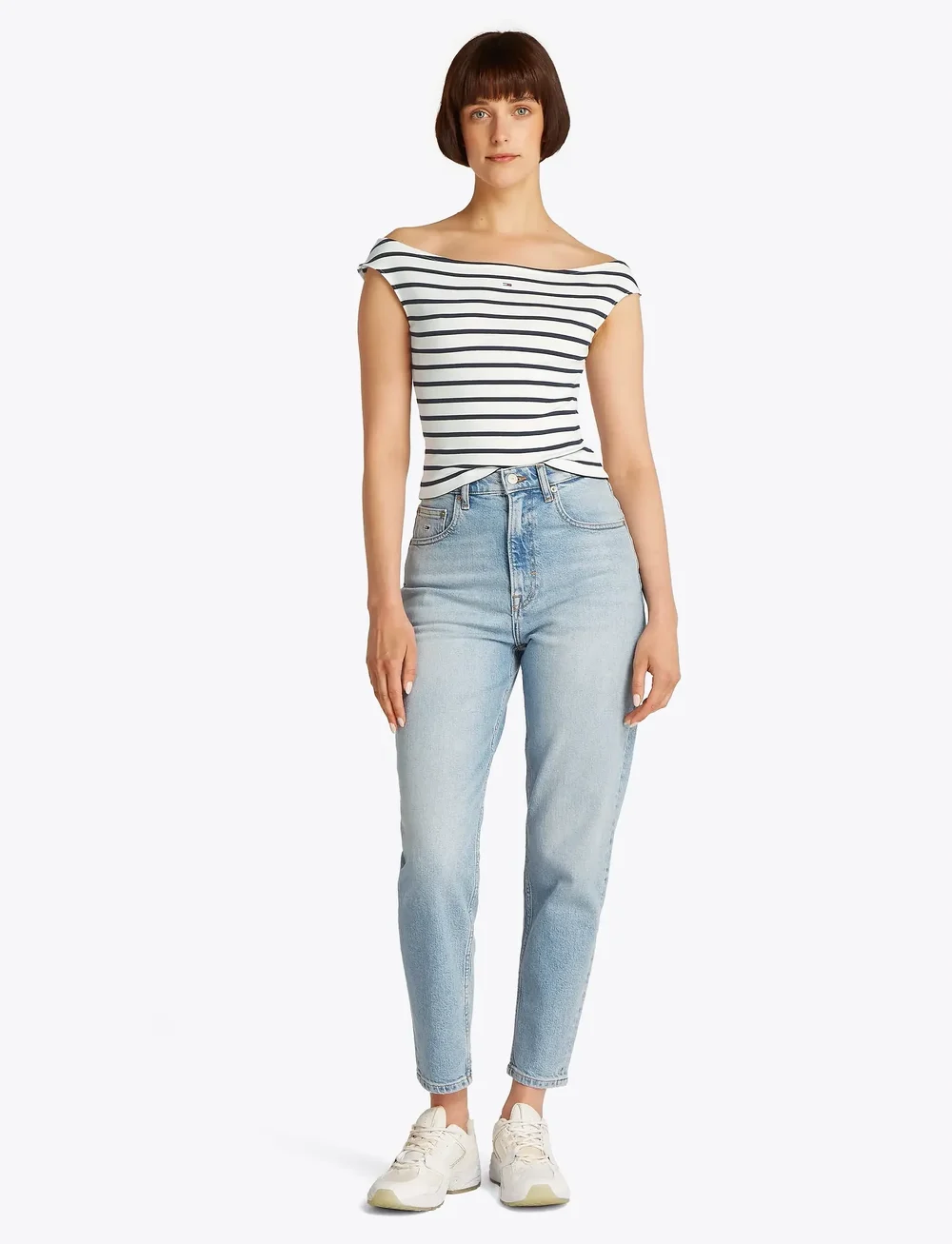 Tommy Jeans - TJW BOAT NECK TOP SS EXT - t-shirts - ecru / navy stripe - 4