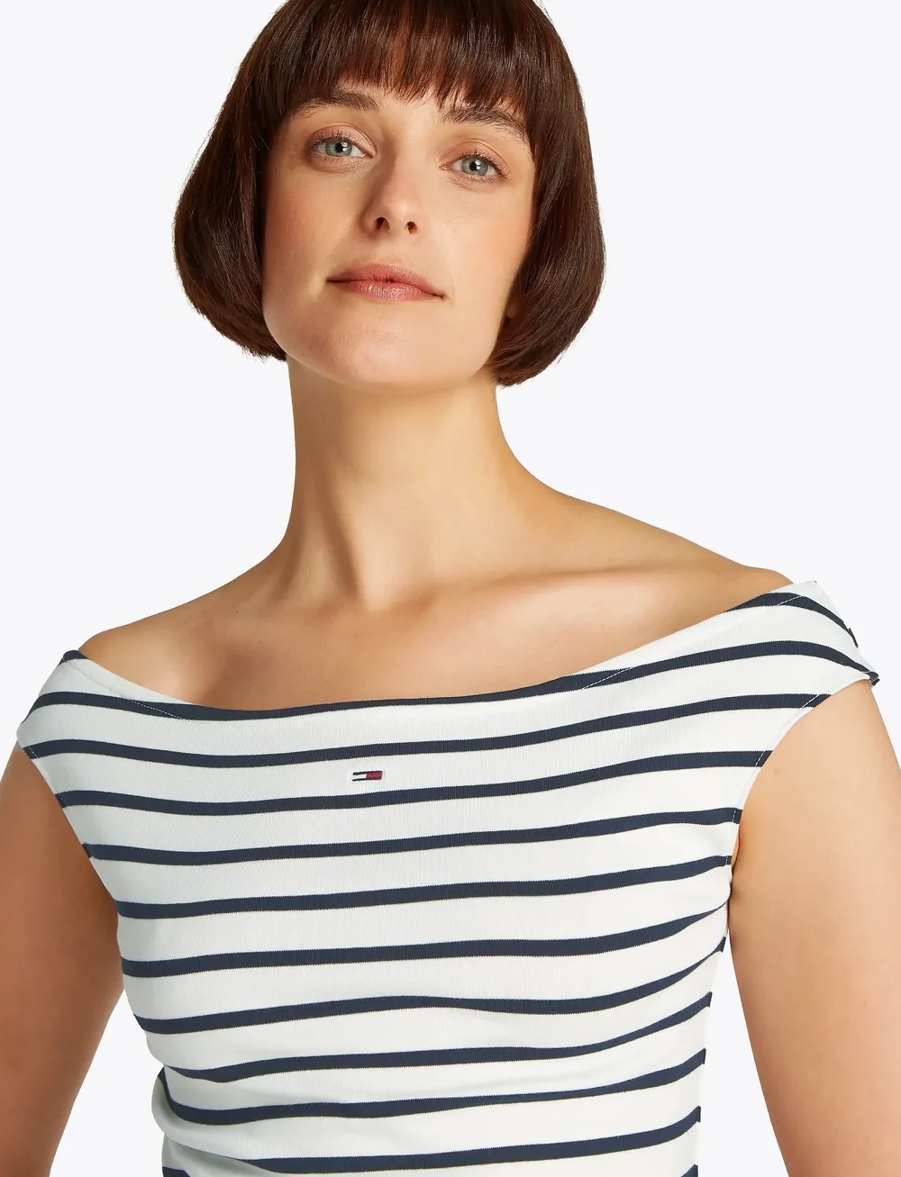 Tommy Jeans - TJW BOAT NECK TOP SS EXT - t-shirts - ecru / navy stripe - 5