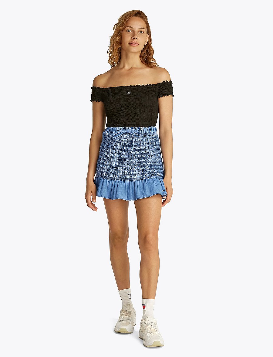 Tommy Jeans - TJW CHAMBRAY RUCHED SKIRT - korta kjolar - denim medium - 4