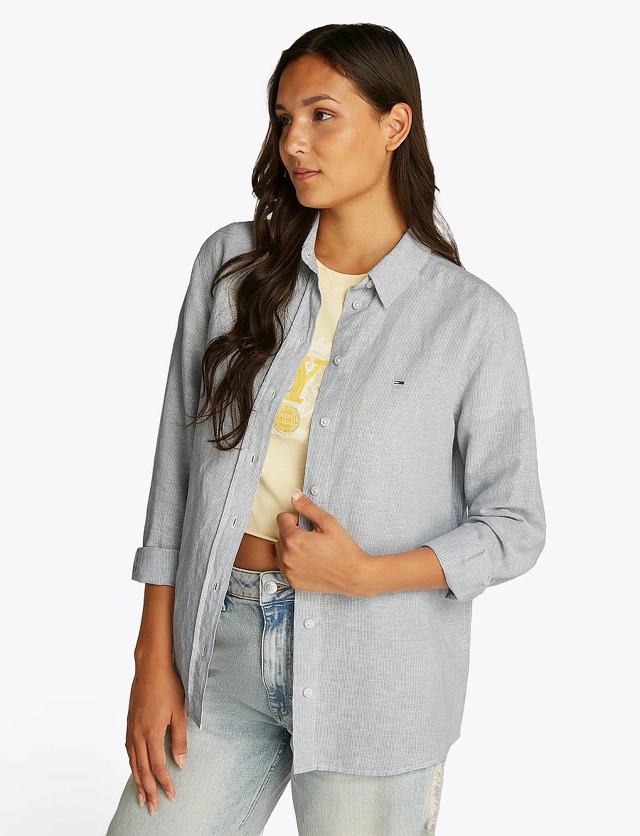 Tommy Jeans - TJW RLX LINEN SHIRT - langärmlige hemden - colorado blue / stripe - 0