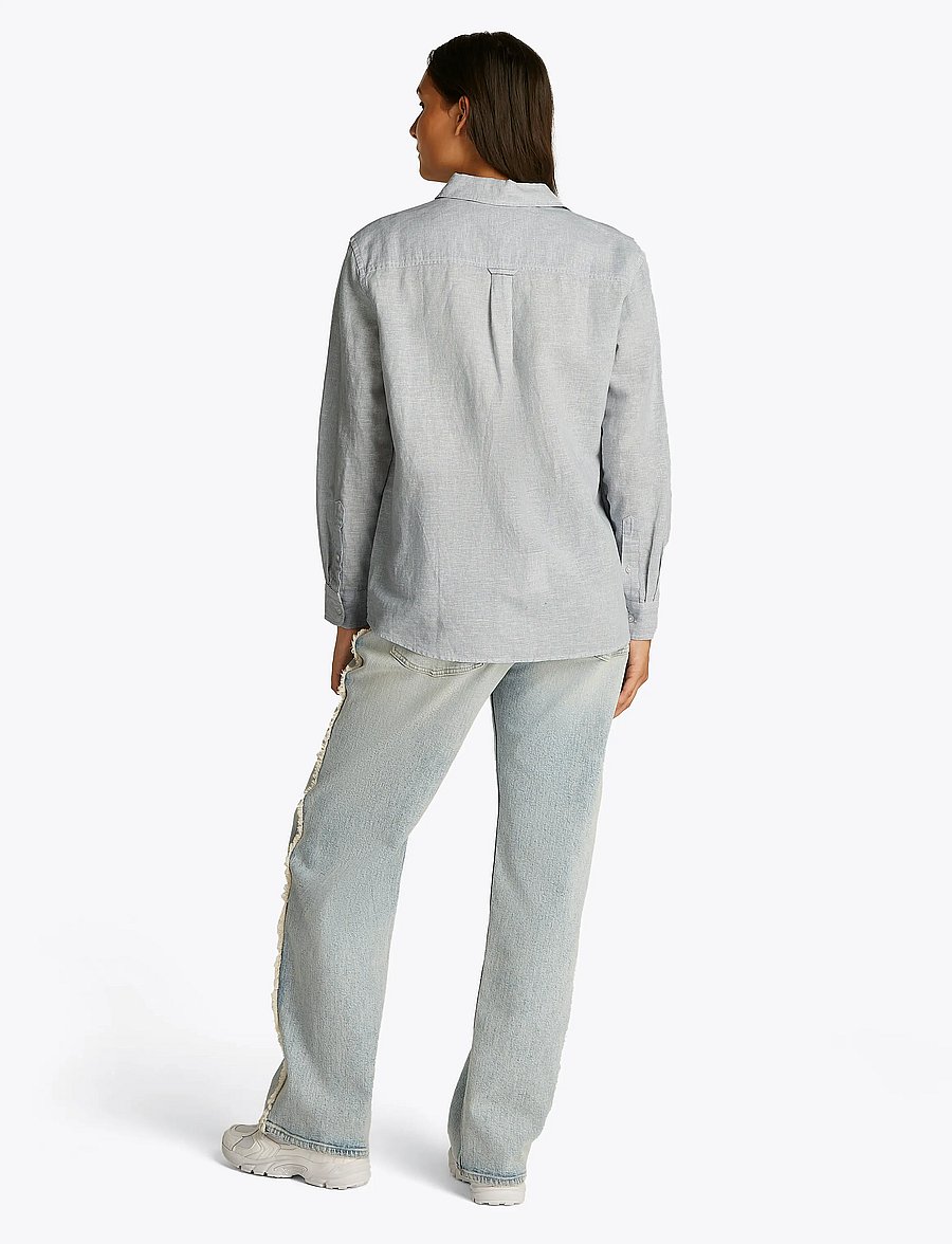 Tommy Jeans - TJW RLX LINEN SHIRT - langärmlige hemden - colorado blue / stripe - 3