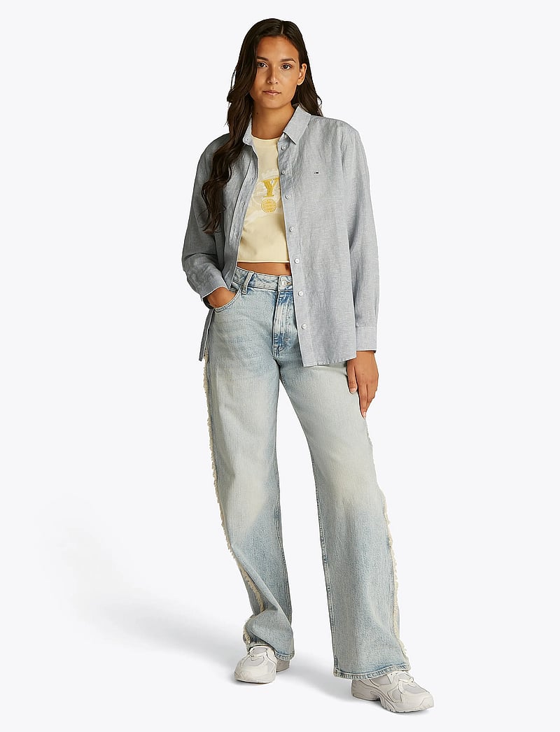 Tommy Jeans - TJW RLX LINEN SHIRT - long-sleeved shirts - colorado blue / stripe - 4