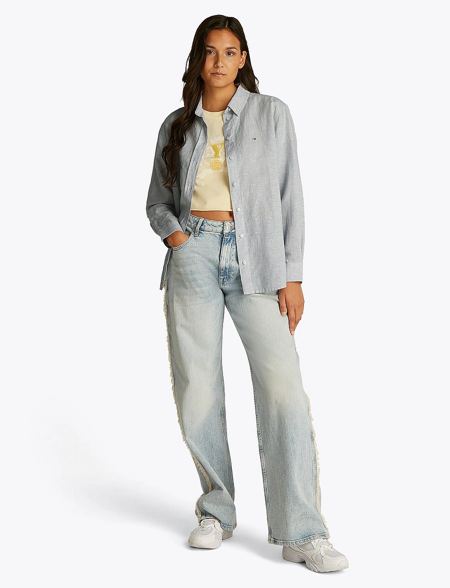 Tommy Jeans - TJW RLX LINEN SHIRT - langärmlige hemden - colorado blue / stripe - 4