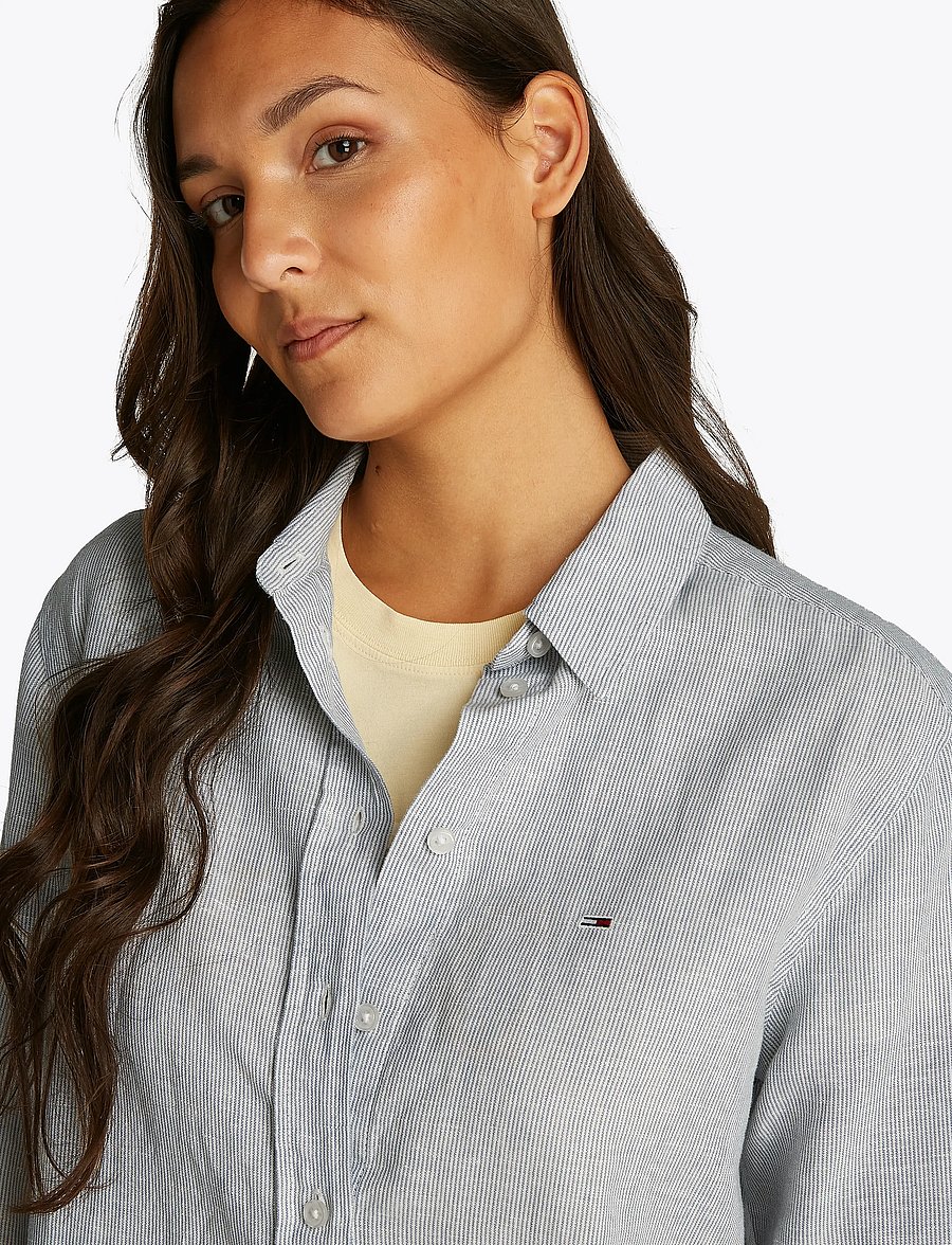 Tommy Jeans - TJW RLX LINEN SHIRT - langärmlige hemden - colorado blue / stripe - 5