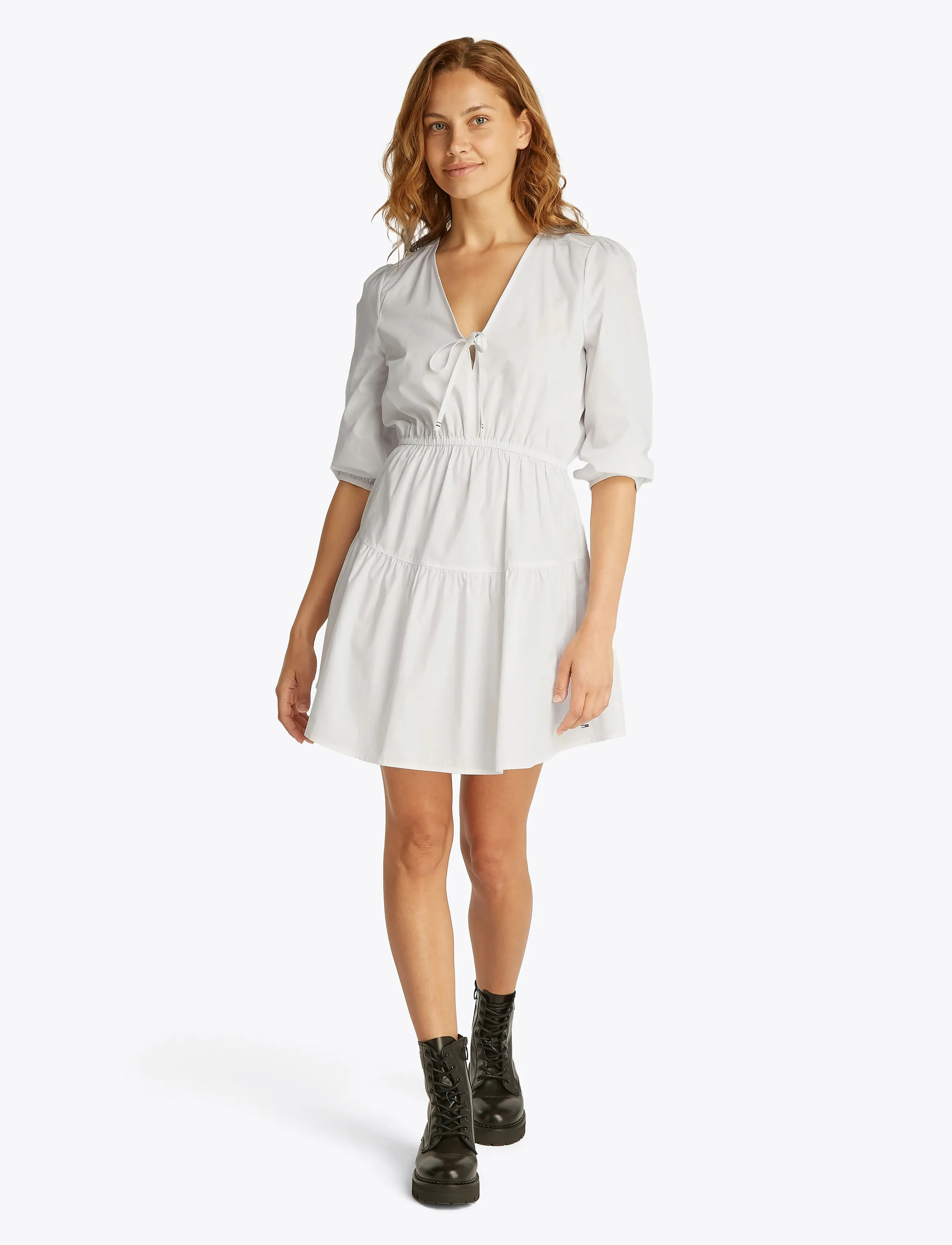 Tommy Jeans - TJW POPLIN TIERED MINI DRESS EXT - summer dresses - ecru - 4