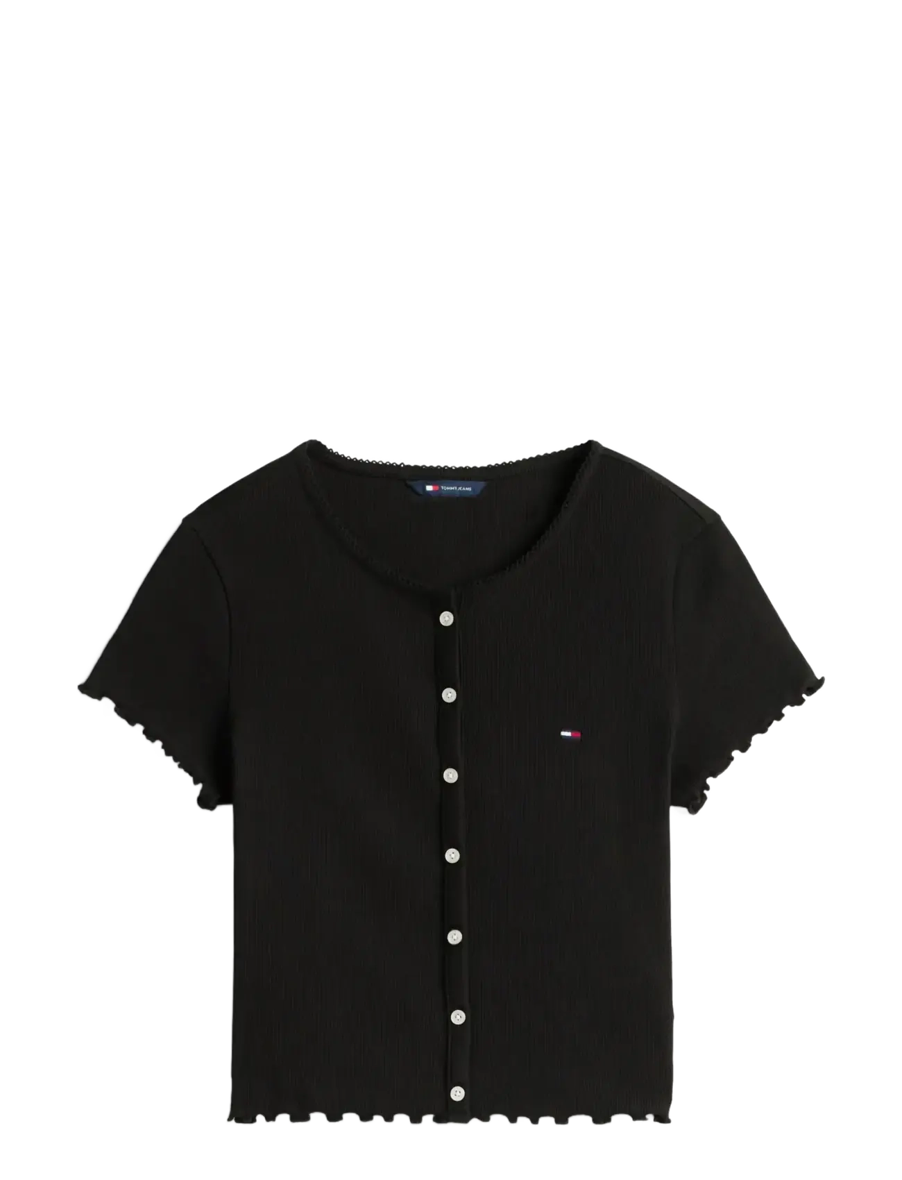 Tommy Jeans TJW SS RIB TOP IM - Crop tops - BLACK / black