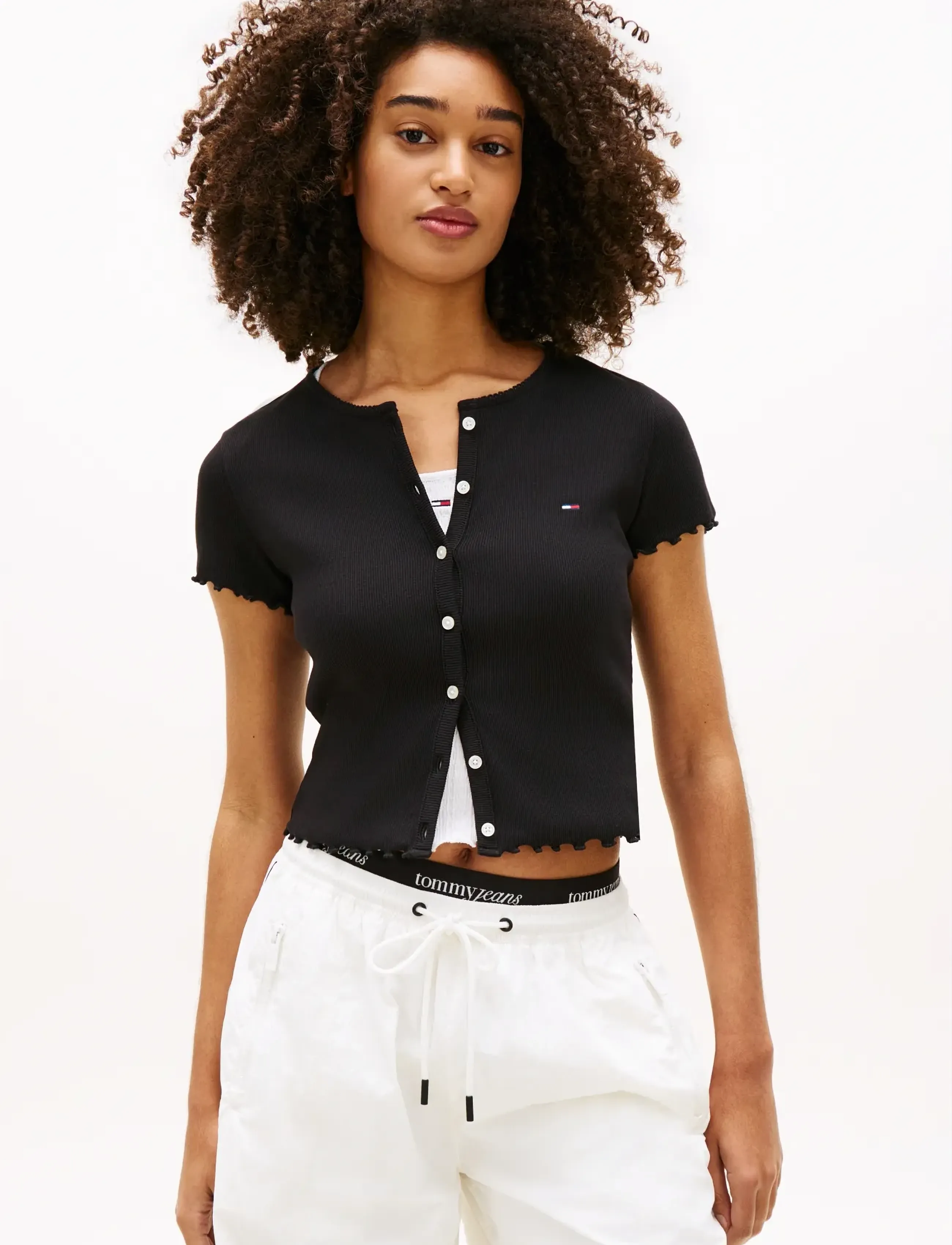 Tommy Jeans TJW SS RIB TOP IM - Crop tops - BLACK / black