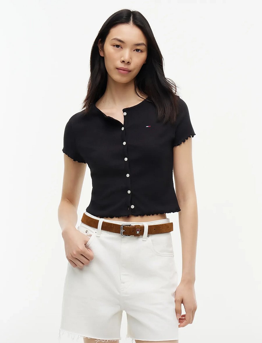 Tommy Jeans - Button Down Rib Top - crop tops - black - 0