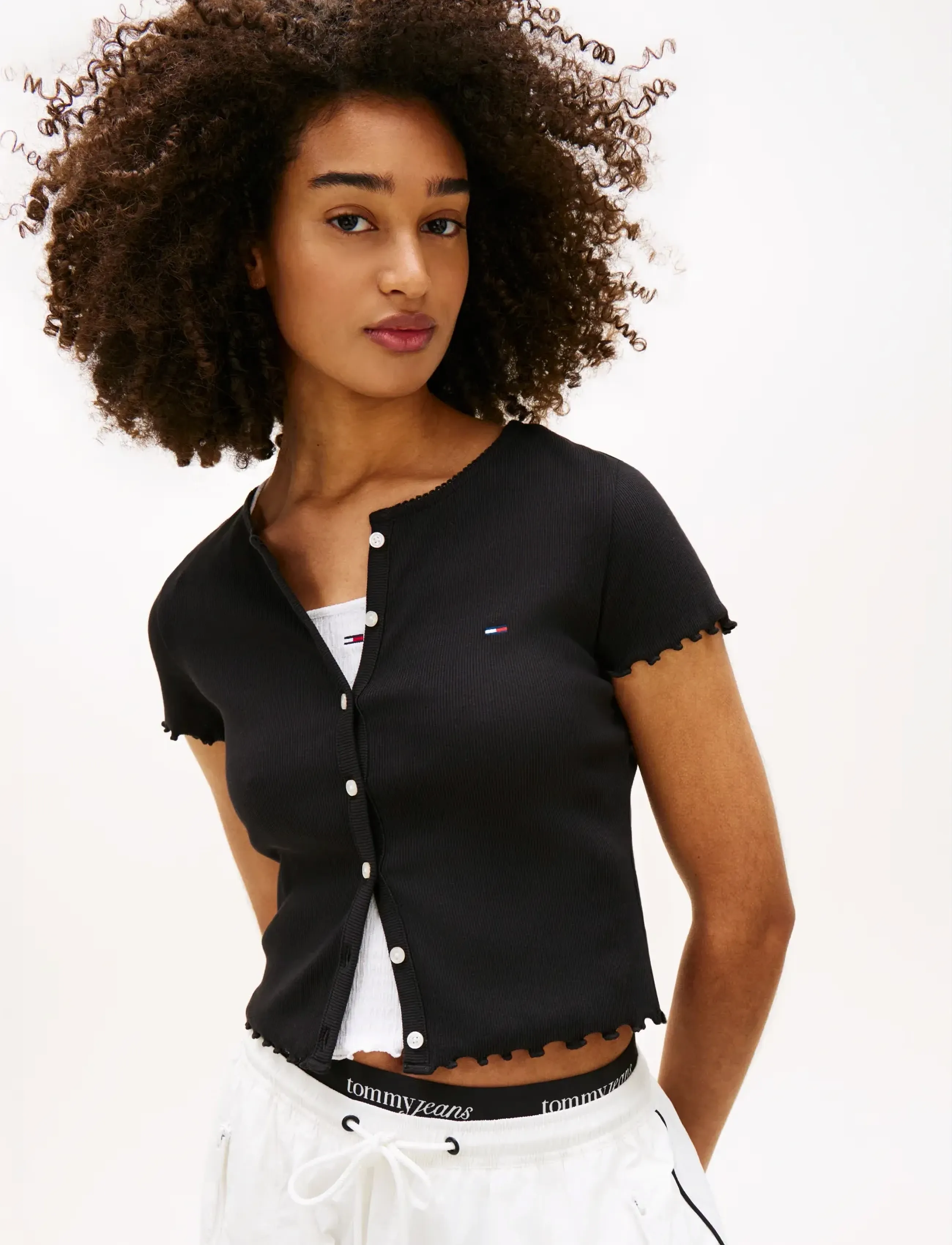 Tommy Jeans - TJW SS RIB TOP IM - crop tops - black - 3