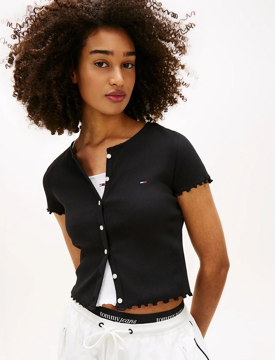 Tommy Jeans - TJW SS RIB TOP IM - crop tops - black - 3