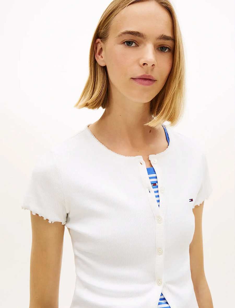 Tommy Jeans - TJW SS RIB TOP IM - crop tops - ecru - 4