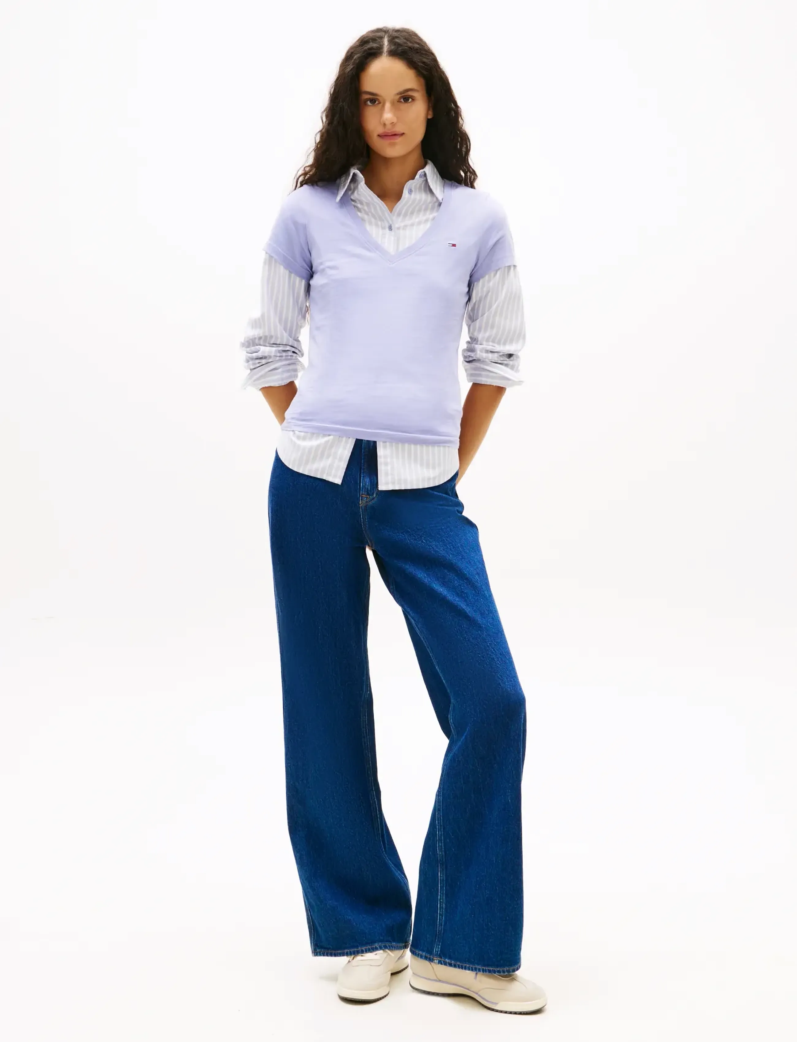 Tommy Jeans - TJW SLIM V-NECK TEE - t-särgid - periwinkle dusk - 2
