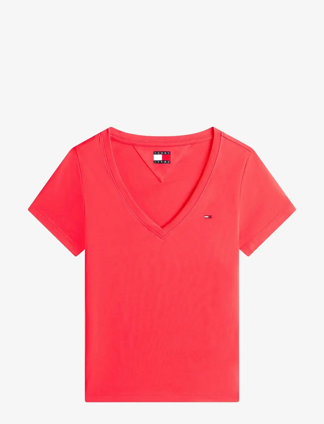 Tommy Jeans - TJW SLIM V-NECK TEE - t-shirts - red alert - 1