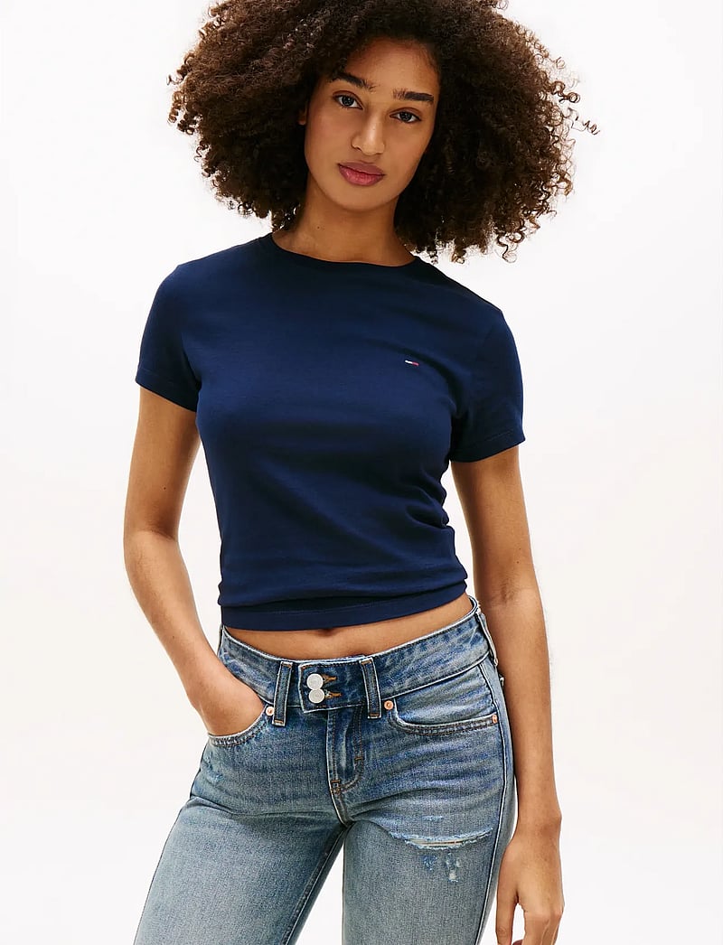 Tommy Jeans - TJW SLIM C-NECK TEE - t-shirts - dark night navy - 0