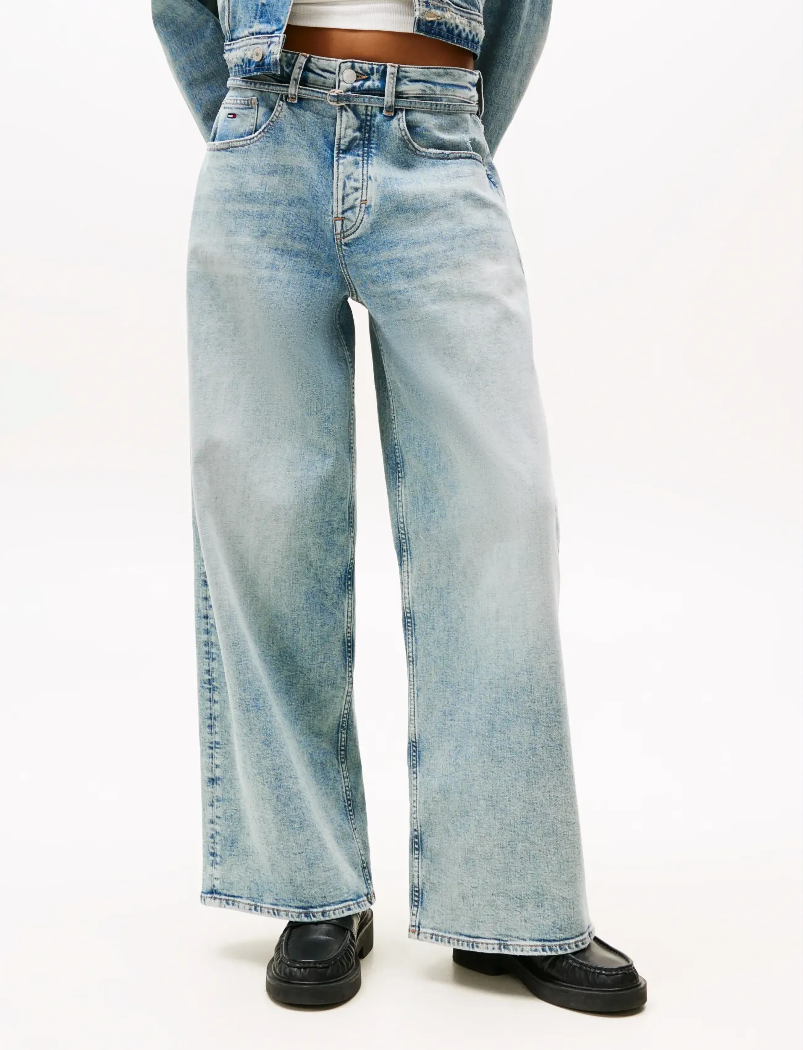 Tommy Jeans CHARLIE MR LS WD BELT CBF CI6137 - Tøj - DENIM MID LIGHT BLUE / blue