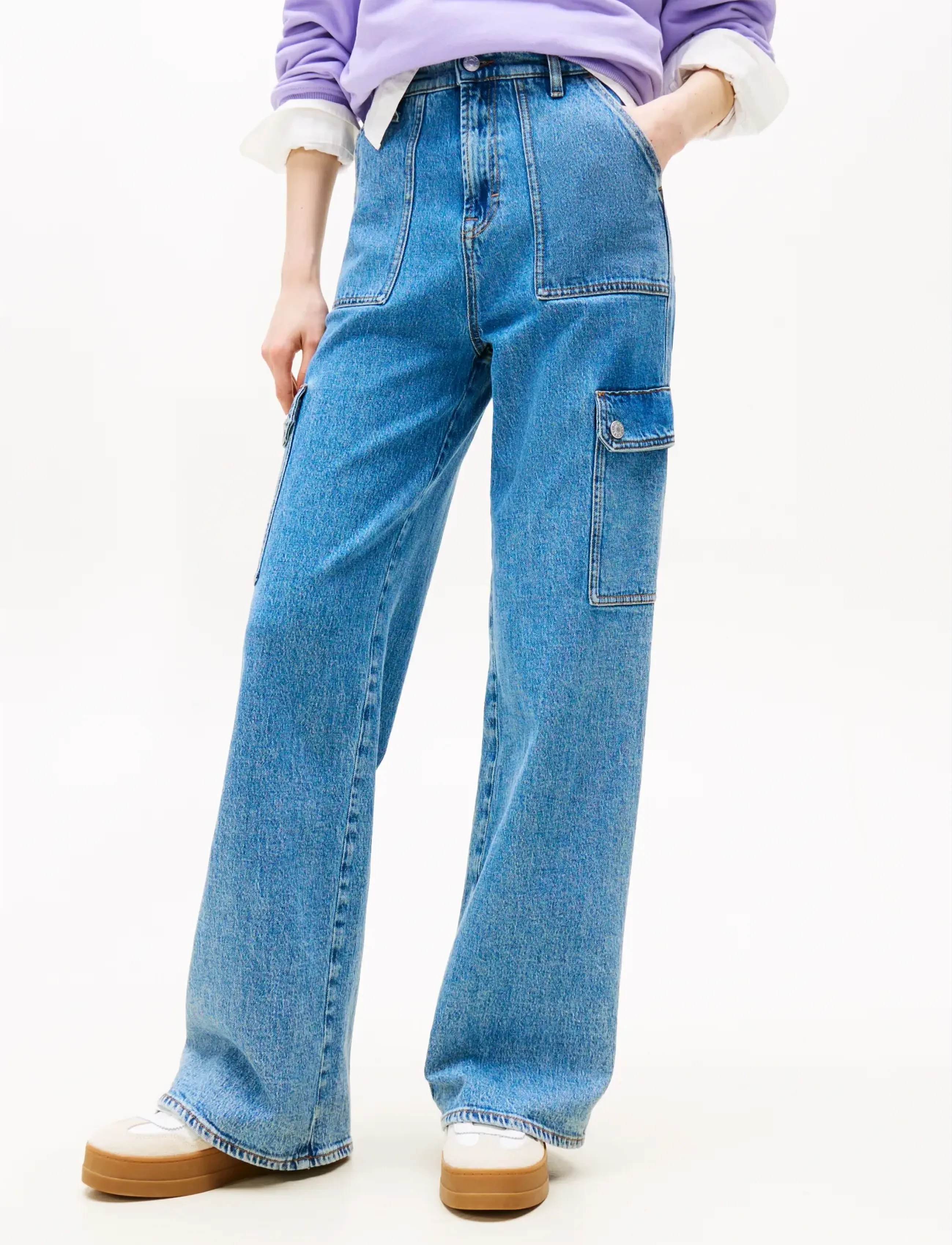 Tommy Jeans CLAIRE HR WD CARGO AI4136 - Tøj - DENIM MID LIGHT BLUE / blue