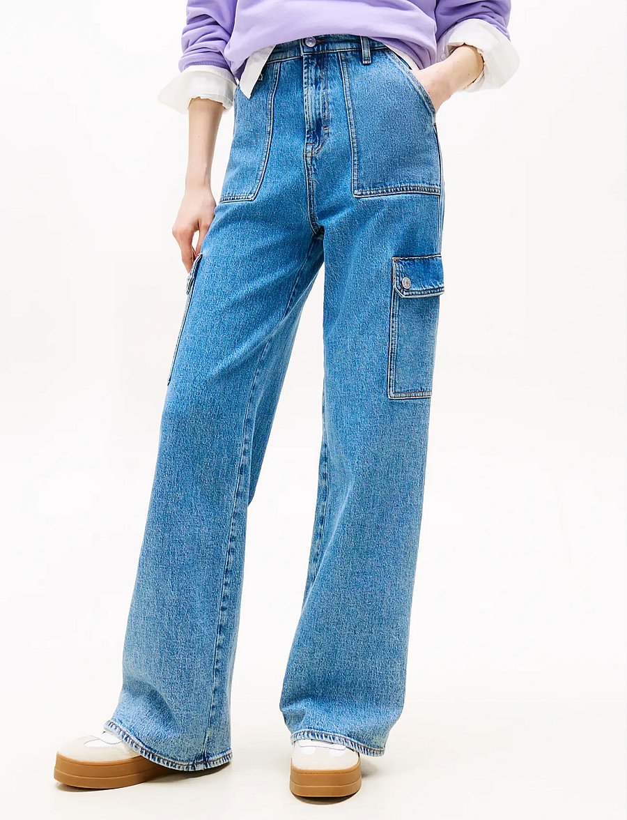 Tommy Jeans - CLAIRE HR WD CARGO AI4136 - laiad teksad - denim mid light blue - 0