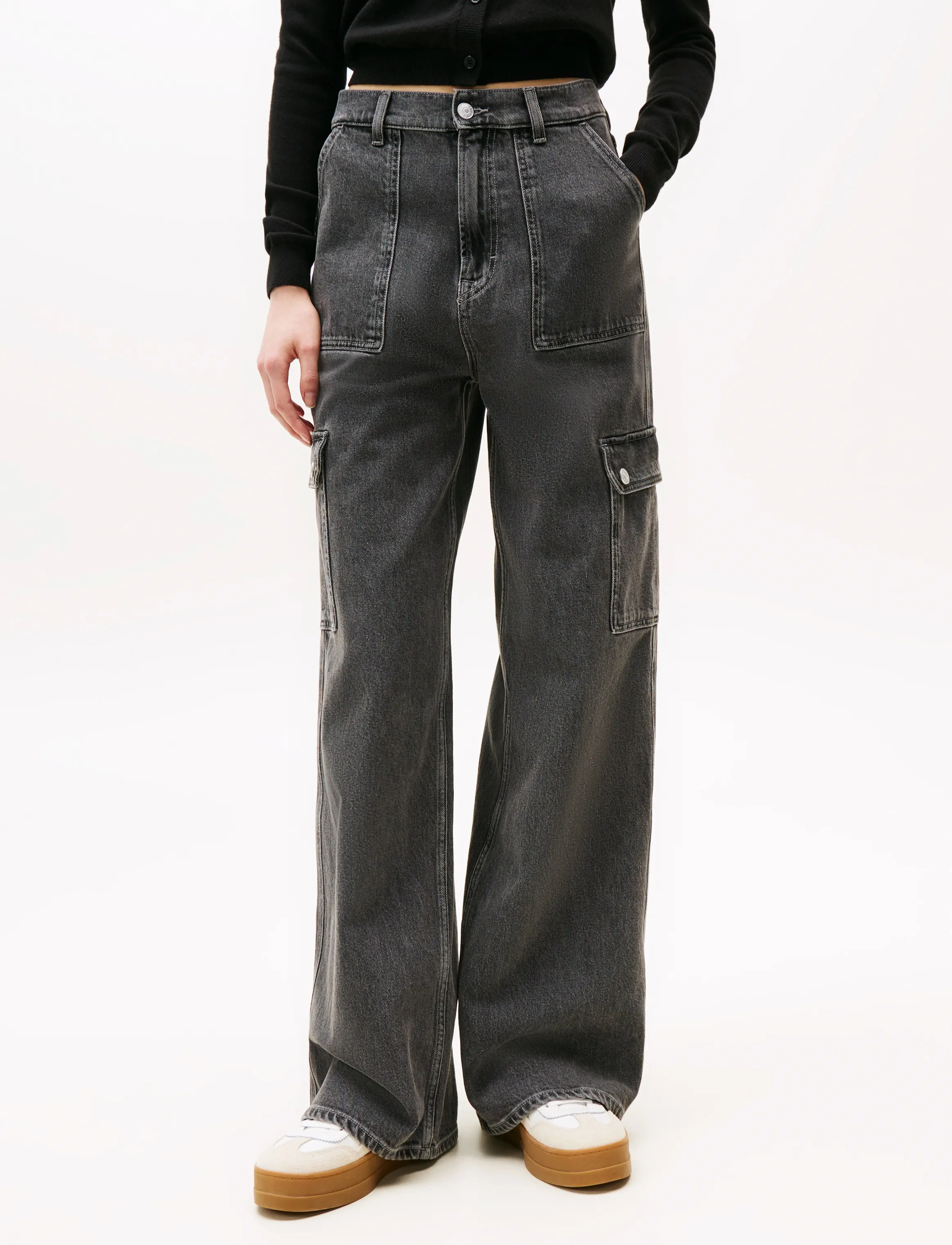 Tommy Jeans CLAIRE HR WD CARGO CI4171 - Transitional Layering - DENIM GREY / grey