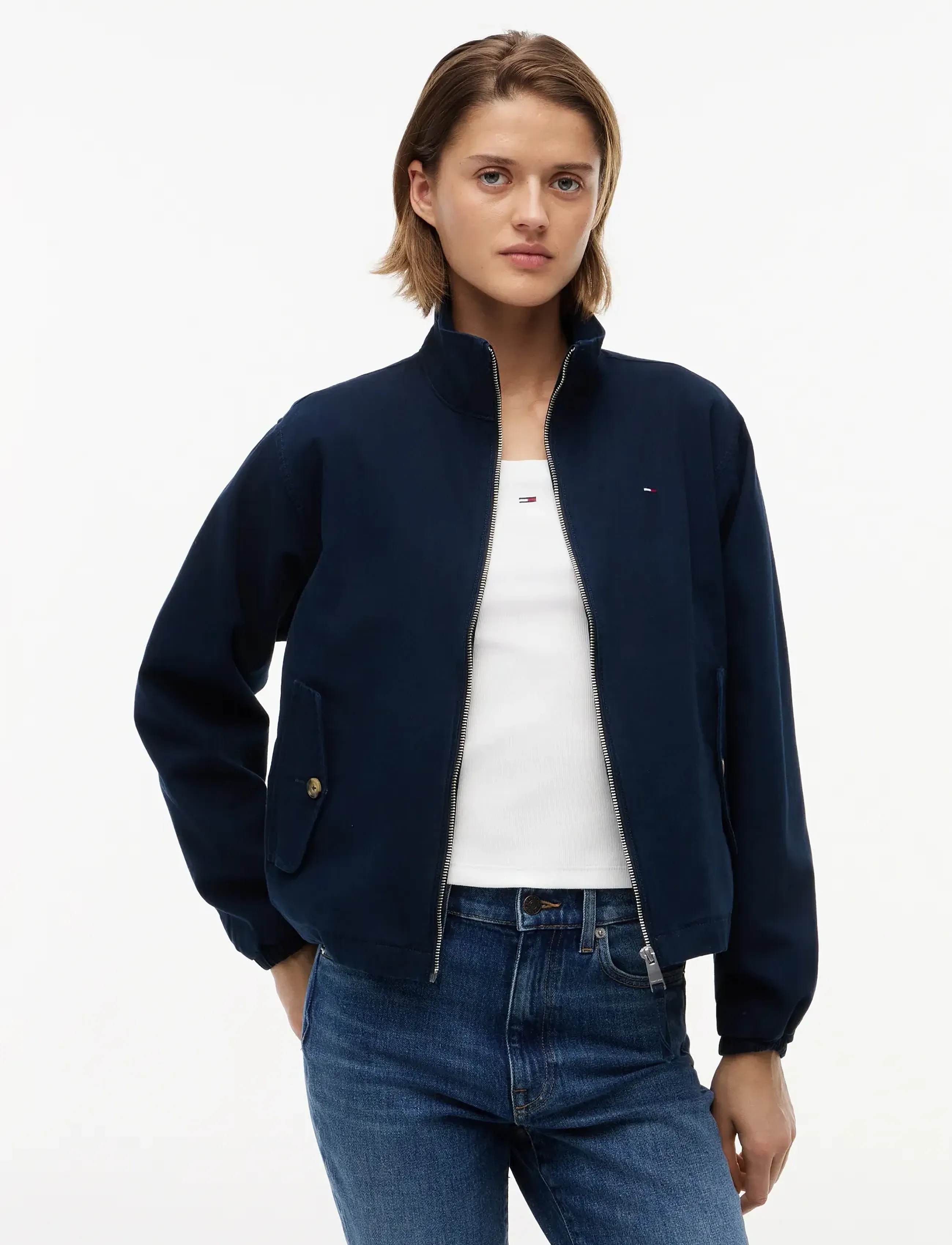 Tommy Jeans Tjw Reg Zip Cotton Jacket Ext, S, Jackets, Marineblau - Light-summer Jacket, Frauen