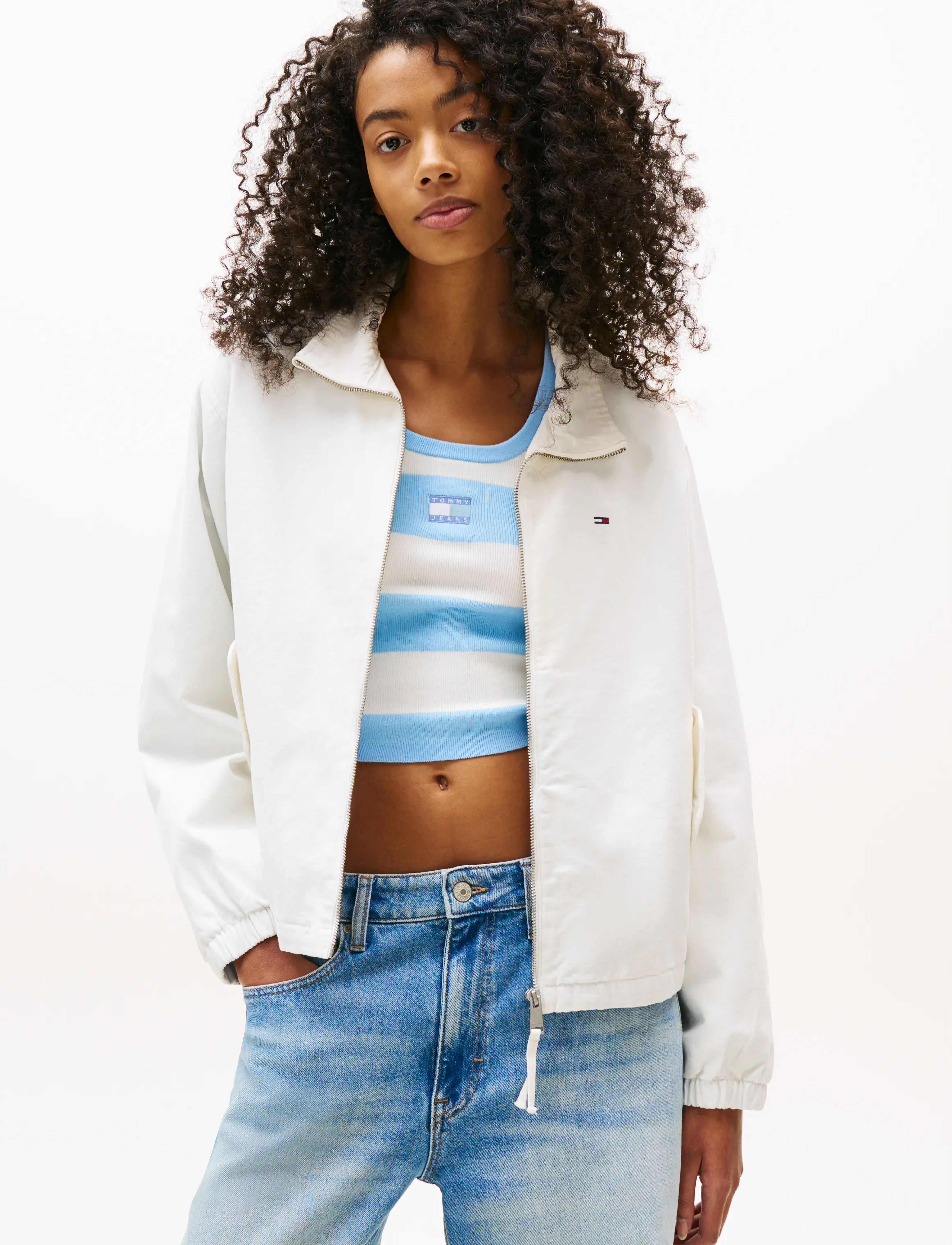 Tommy Jeans Tjw Reg Zip Cotton Jacket Ext, XL, Jackets, Weiß - Light-summer Jacket, Frauen
