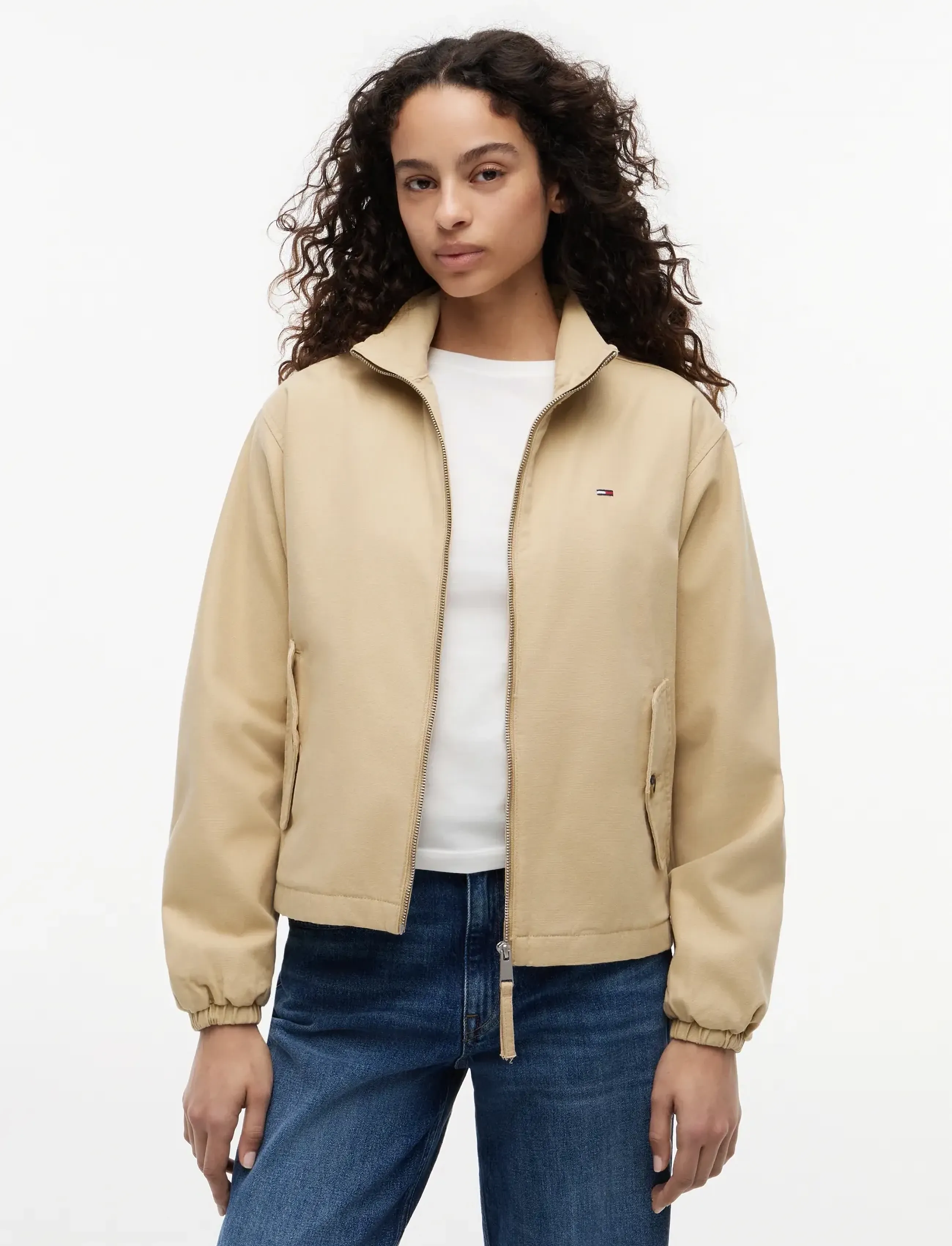 Tommy Jeans Tjw Reg Zip Cotton Jacket Ext, L, Jackets, Beige - Light-summer Jacket, Frauen