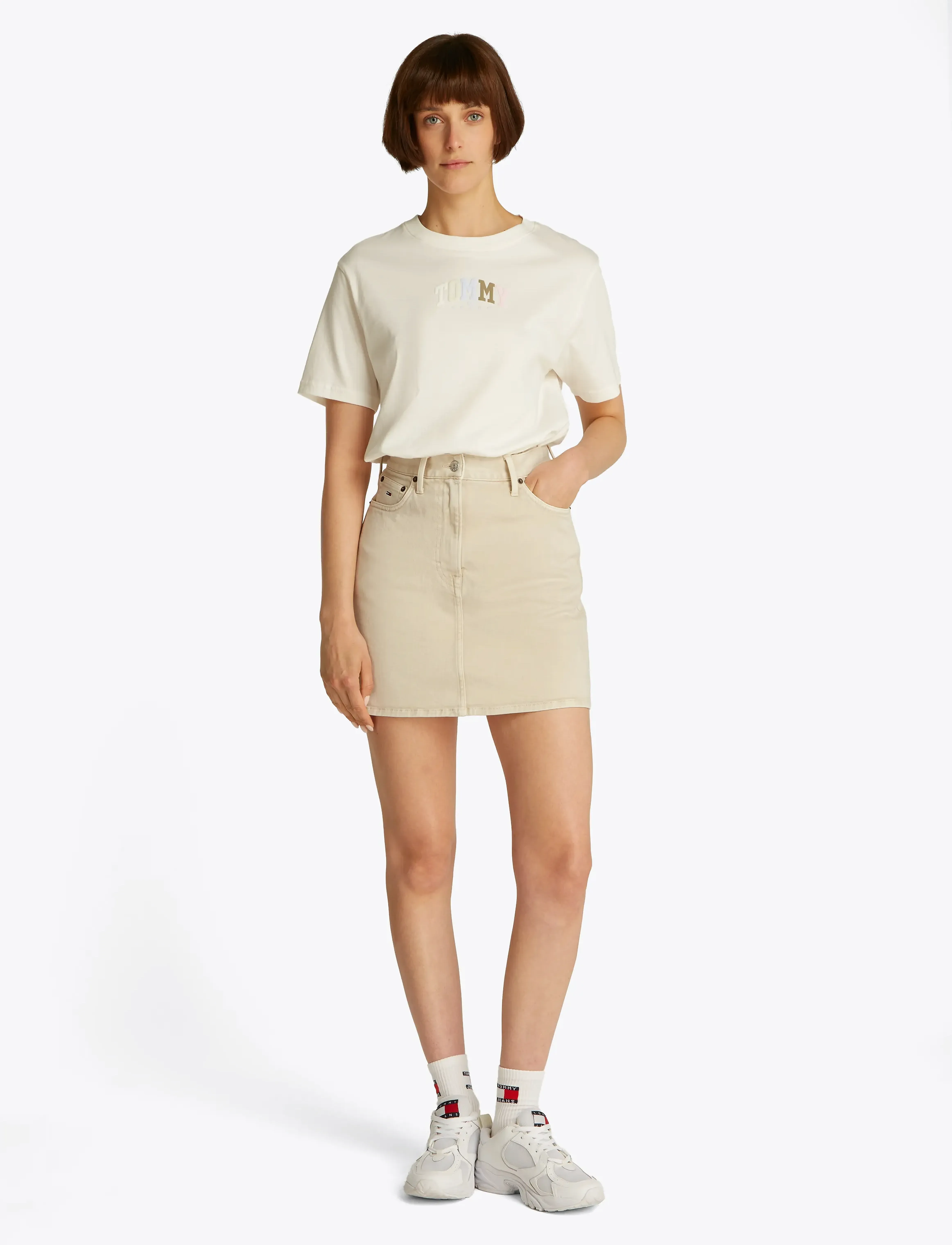 Tommy Jeans - TJW GMD COTTON MOM SKIRT - teksaseelikud - newsprint - 4