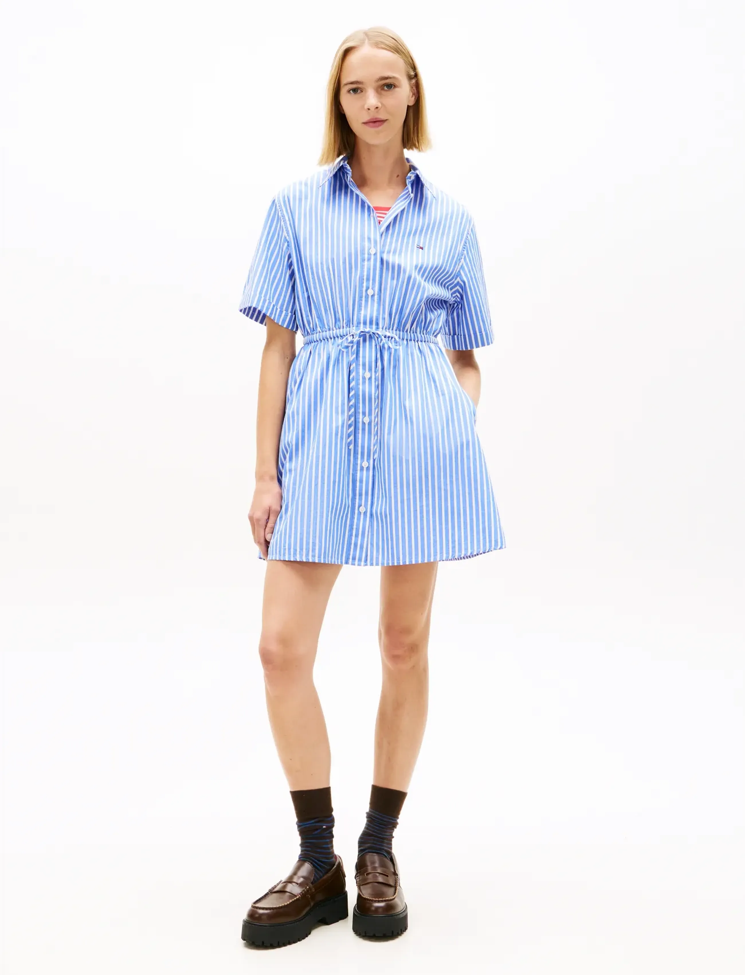 Tommy Jeans TJW MINI STRIPE SHIRT DRESS - Tøj - EMPIRE BLUE   STRIPE / blue