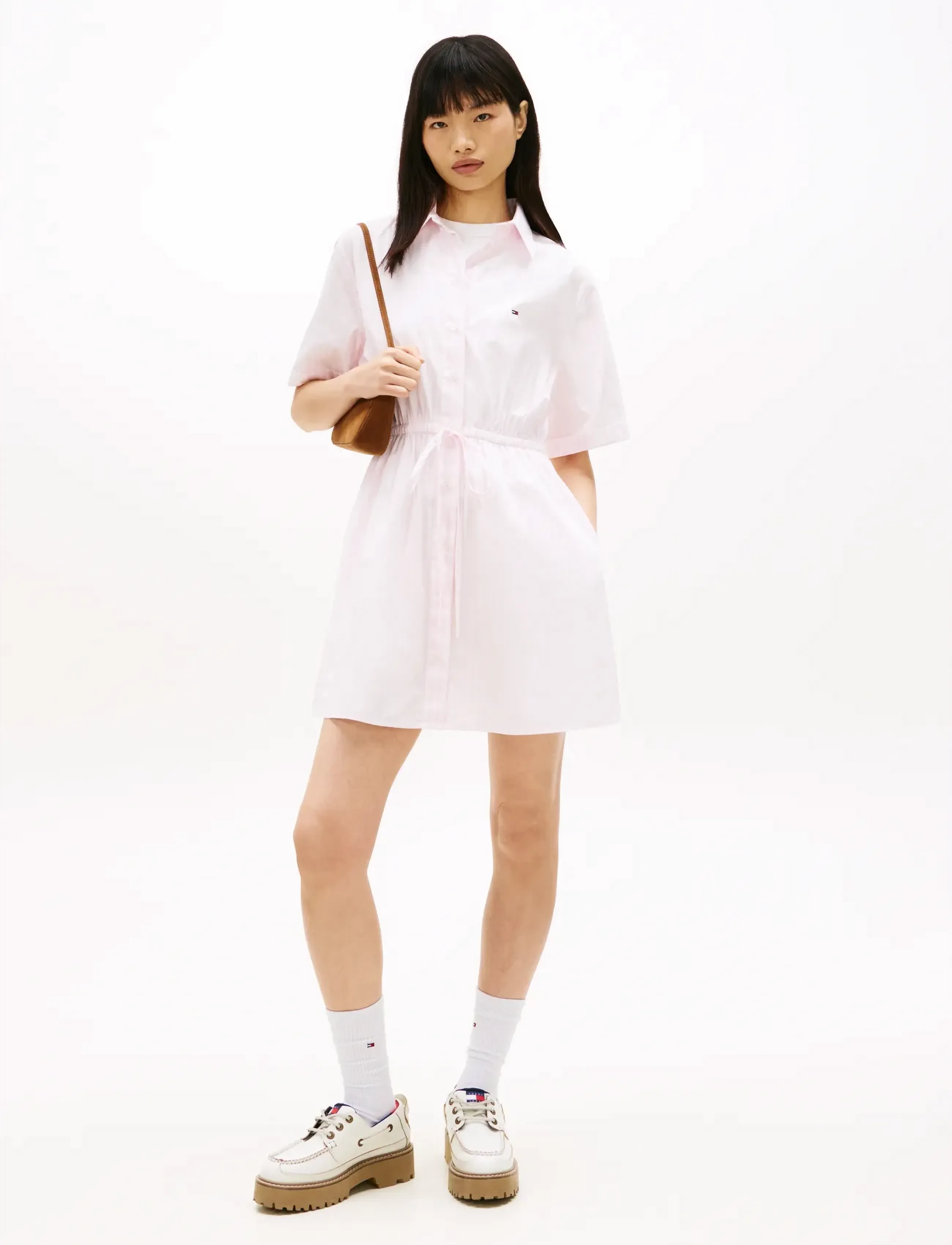Tommy Jeans TJW MINI STRIPE SHIRT DRESS - Skjortekjoler - PEARLY PINK   STRIPE / pink/rose