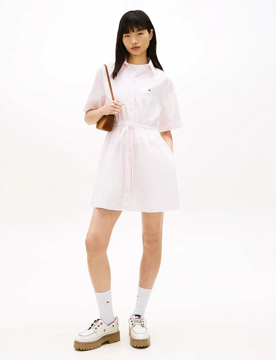 Tommy Jeans - TJW MINI STRIPE SHIRT DRESS - sommarklänningar - pearly pink stripe - 0