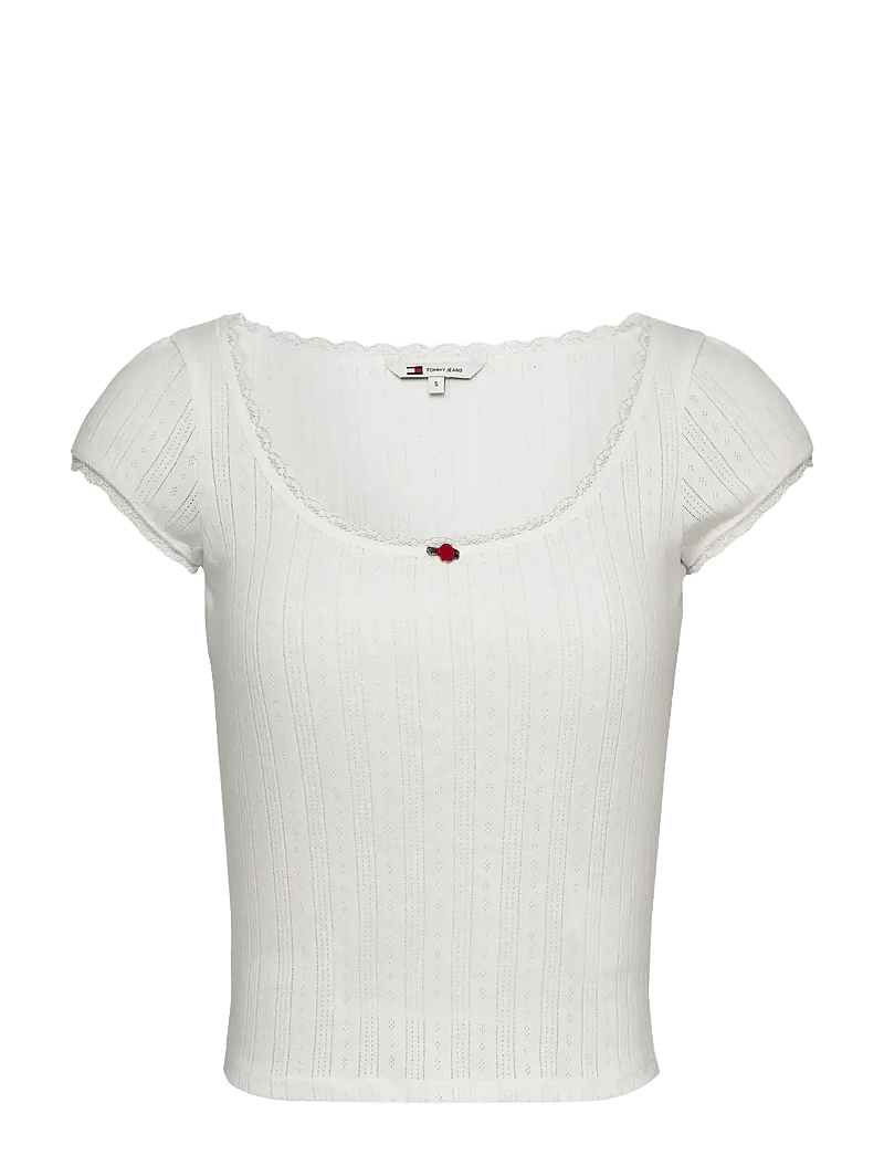 Tommy Jeans - TJW SLIM SH POINTELLE SS TEE EXT - t-shirts - ecru - 1