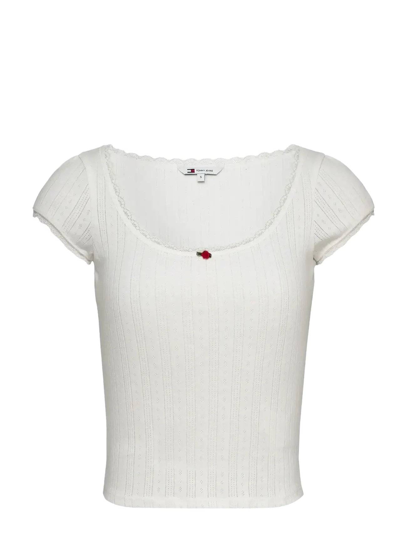 Tommy Jeans - TJW SLIM SH POINTELLE SS TEE EXT - ecru - 1
