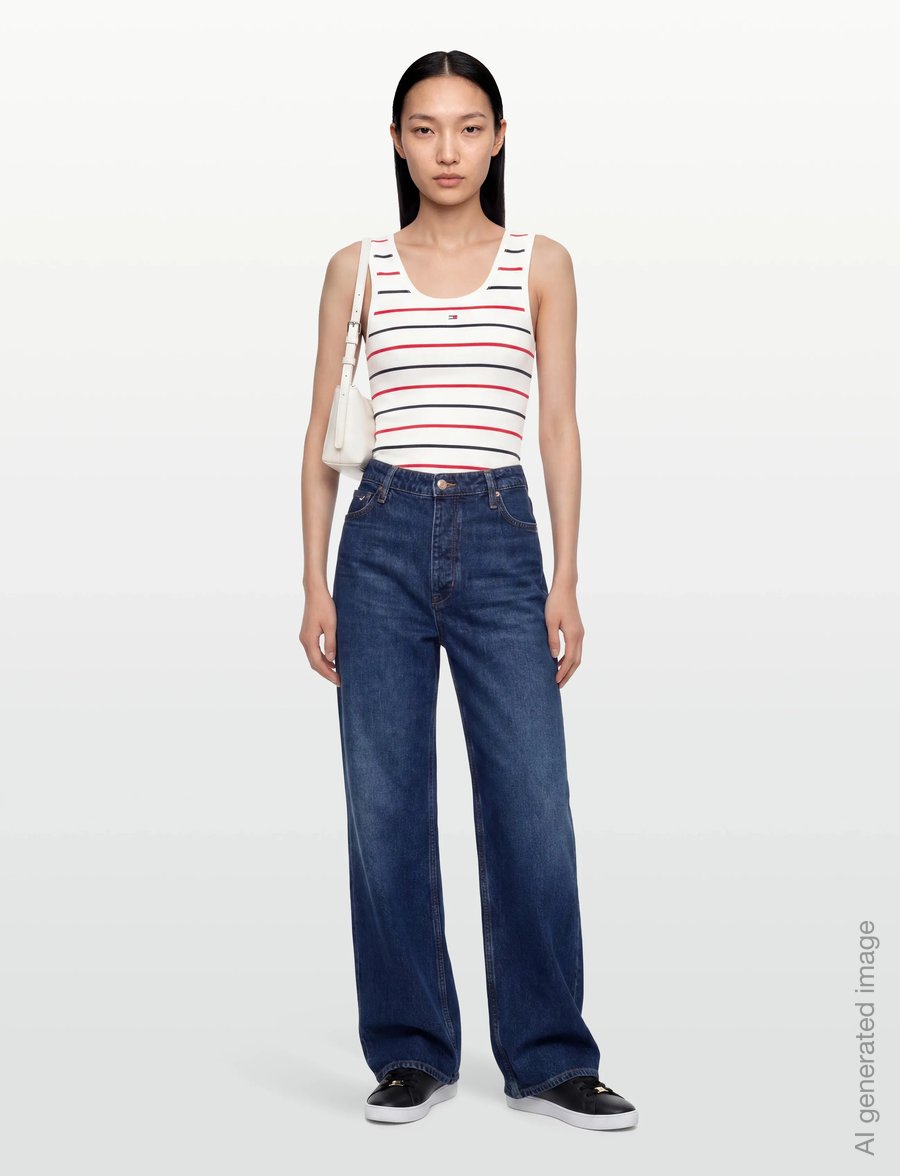 Tommy Jeans - TJW ESSENTIAL RIB TANK EXT - varrukateta topid - ecru multi stripe - 0