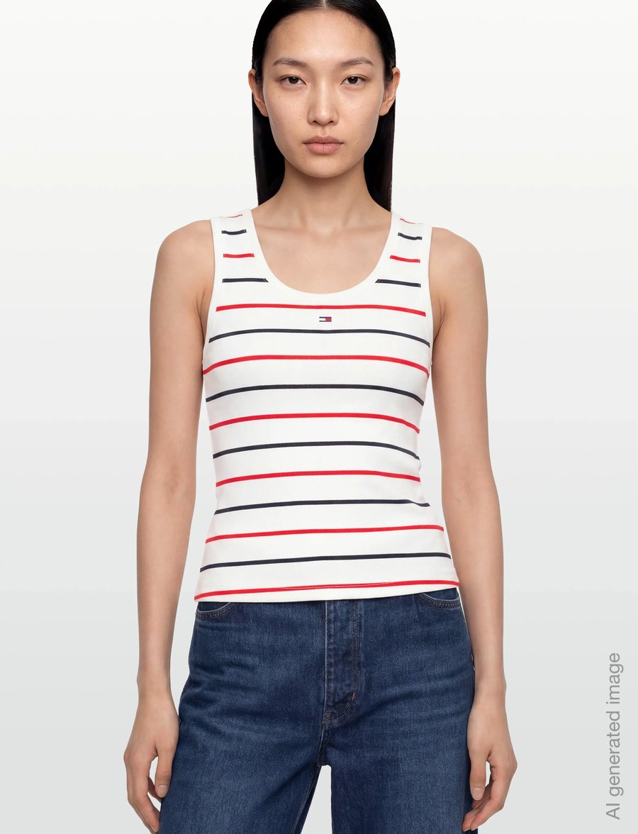 Tommy Jeans - TJW ESSENTIAL RIB TANK EXT - varrukateta topid - ecru multi stripe - 3