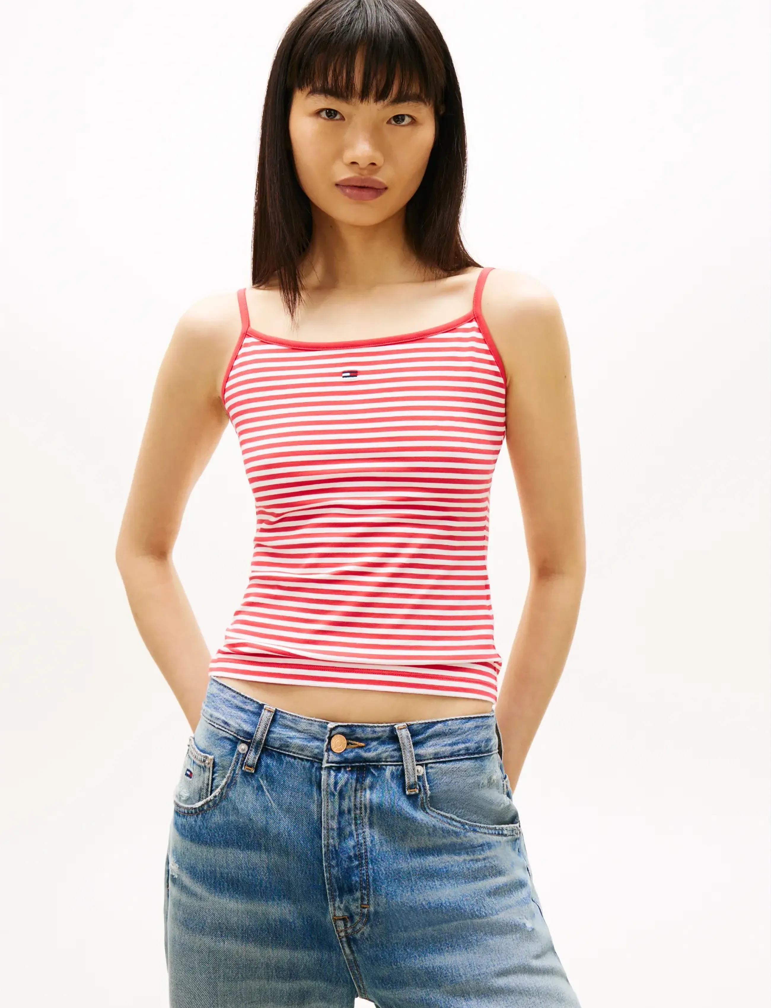 Tommy Jeans TJW ESSENTIAL STRAP TOP EXT - T-särgid ja alussärgid - RED ALERT   STRIPE / red