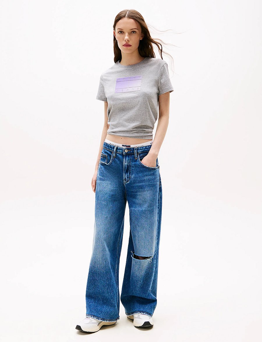 Tommy Jeans - TJW REG GRADIENT FLAG SS - t-shirts - grey htr - 3
