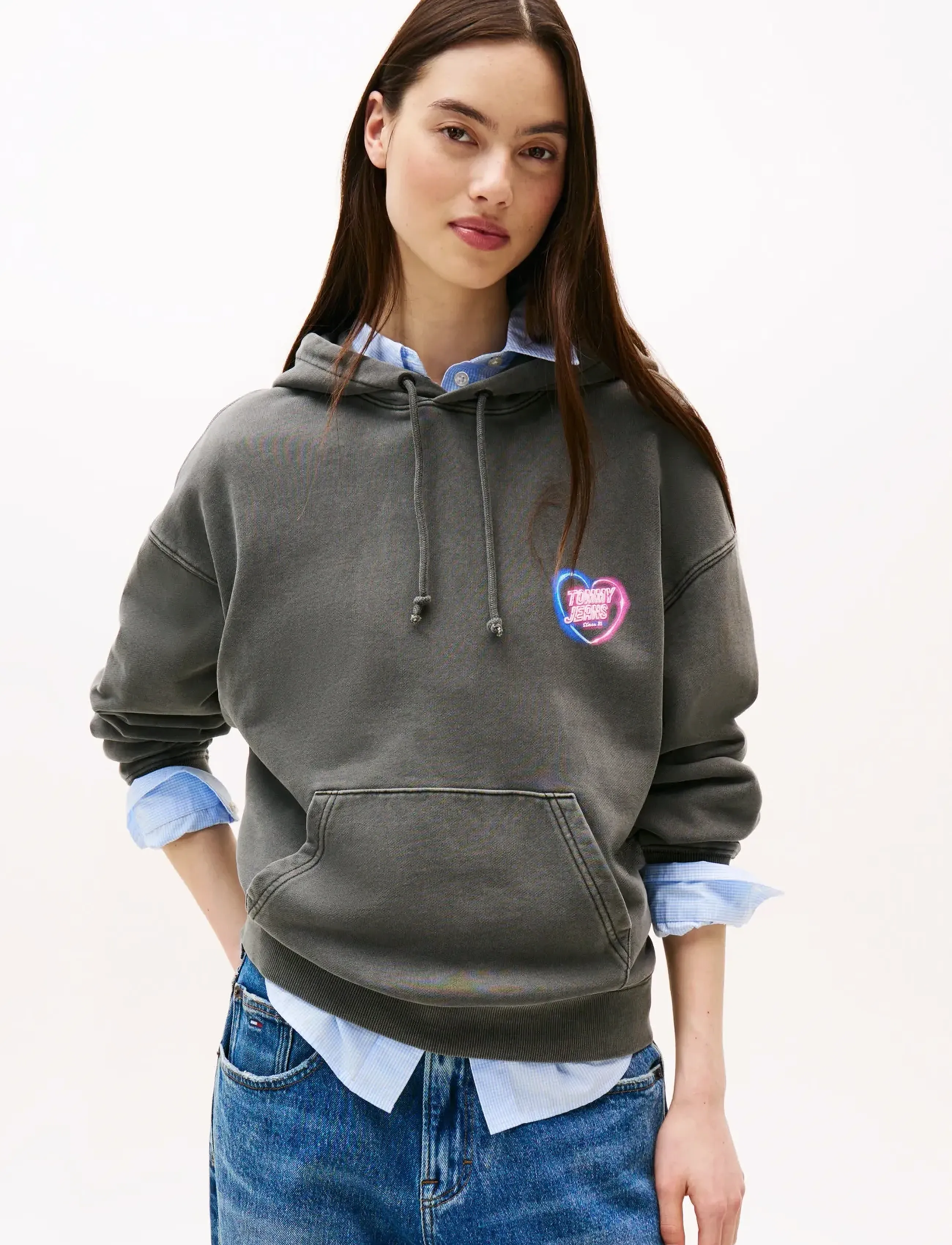Tommy Jeans TJW BXY NEON HOODIE EXT - Sweatshirts - BLACK / grey