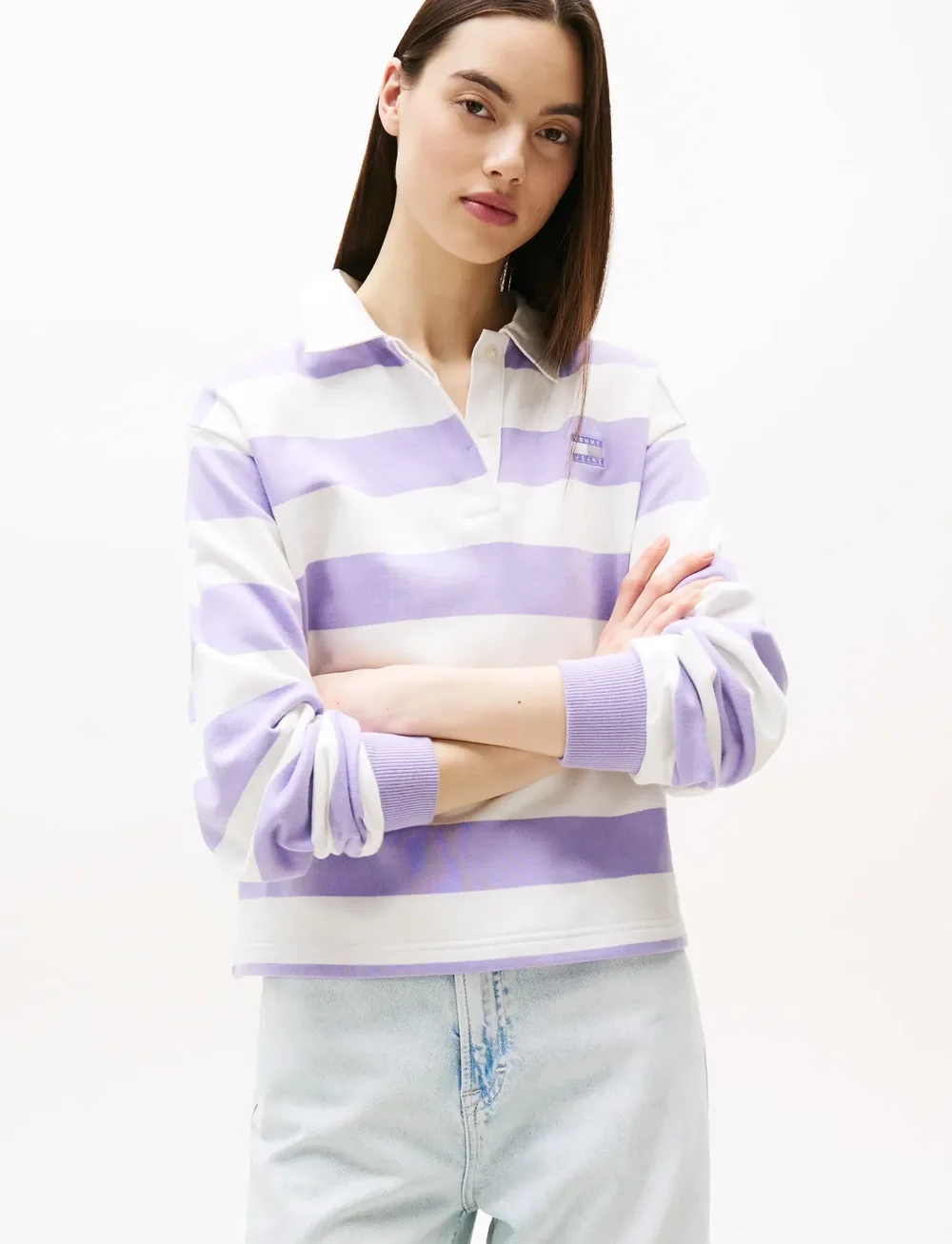 Tommy Jeans - TJW RLX SH STRIPE BADGE RUGBY - polo's - ophelia purple / stripe - 0