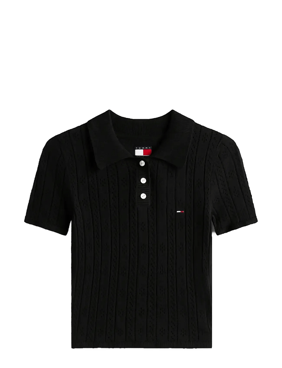 Tommy Jeans - TJW POINTELLE POLO - poloshirts - black - 1