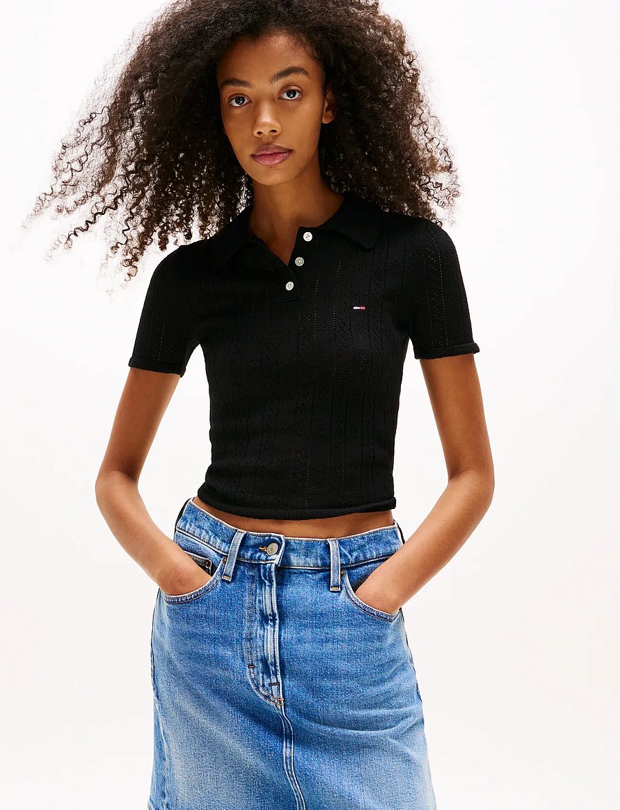 Tommy Jeans - TJW POINTELLE POLO - poloshirts - black - 0