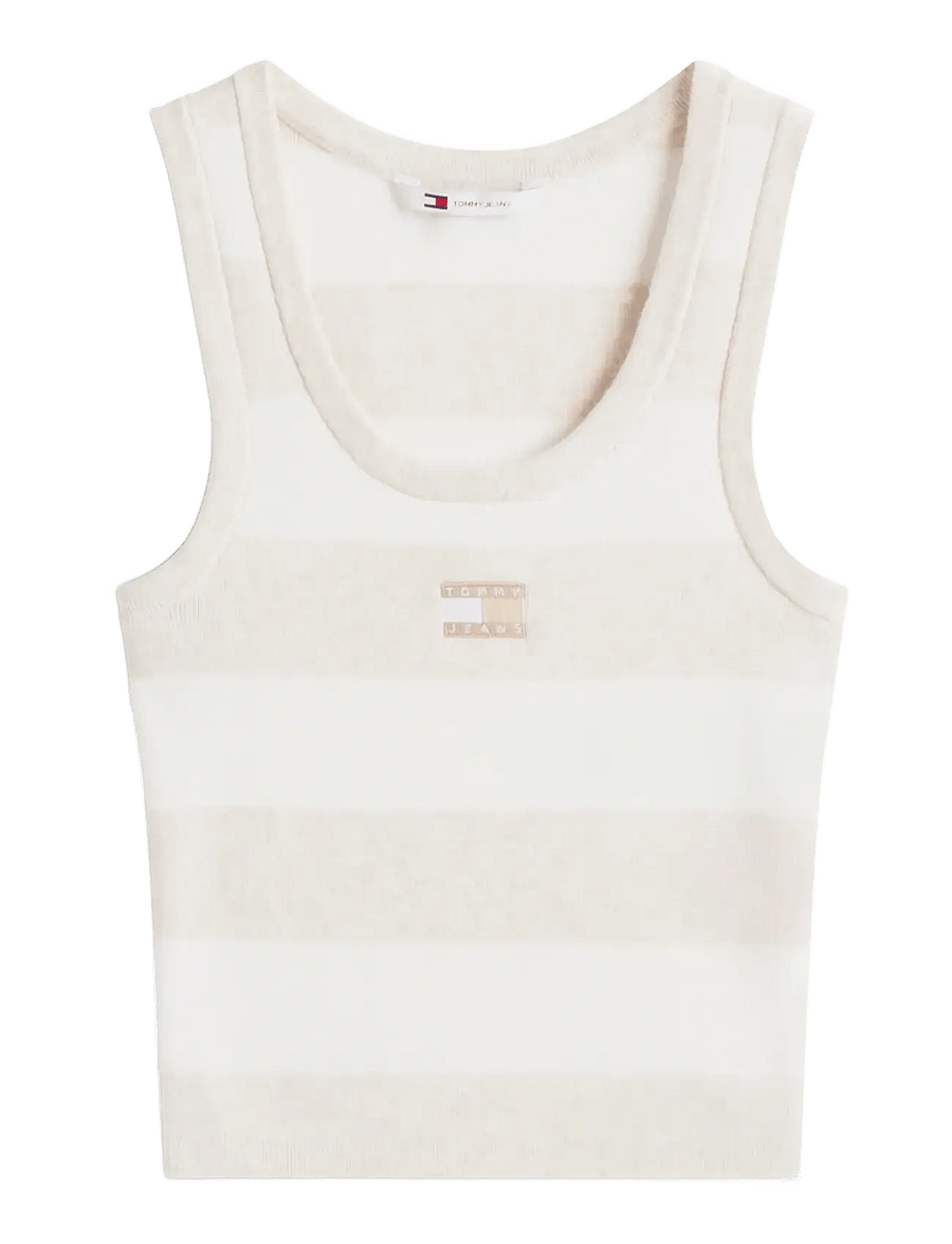 Tommy Jeans - TJW CROP STRIPE TANK - sleeveless tops - oatmeal htr stripe - 1