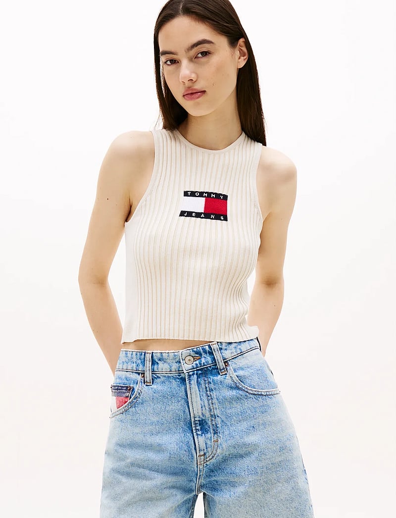 Tommy Jeans - TJW RIB RACER TANK - tanktops - ecru - 0