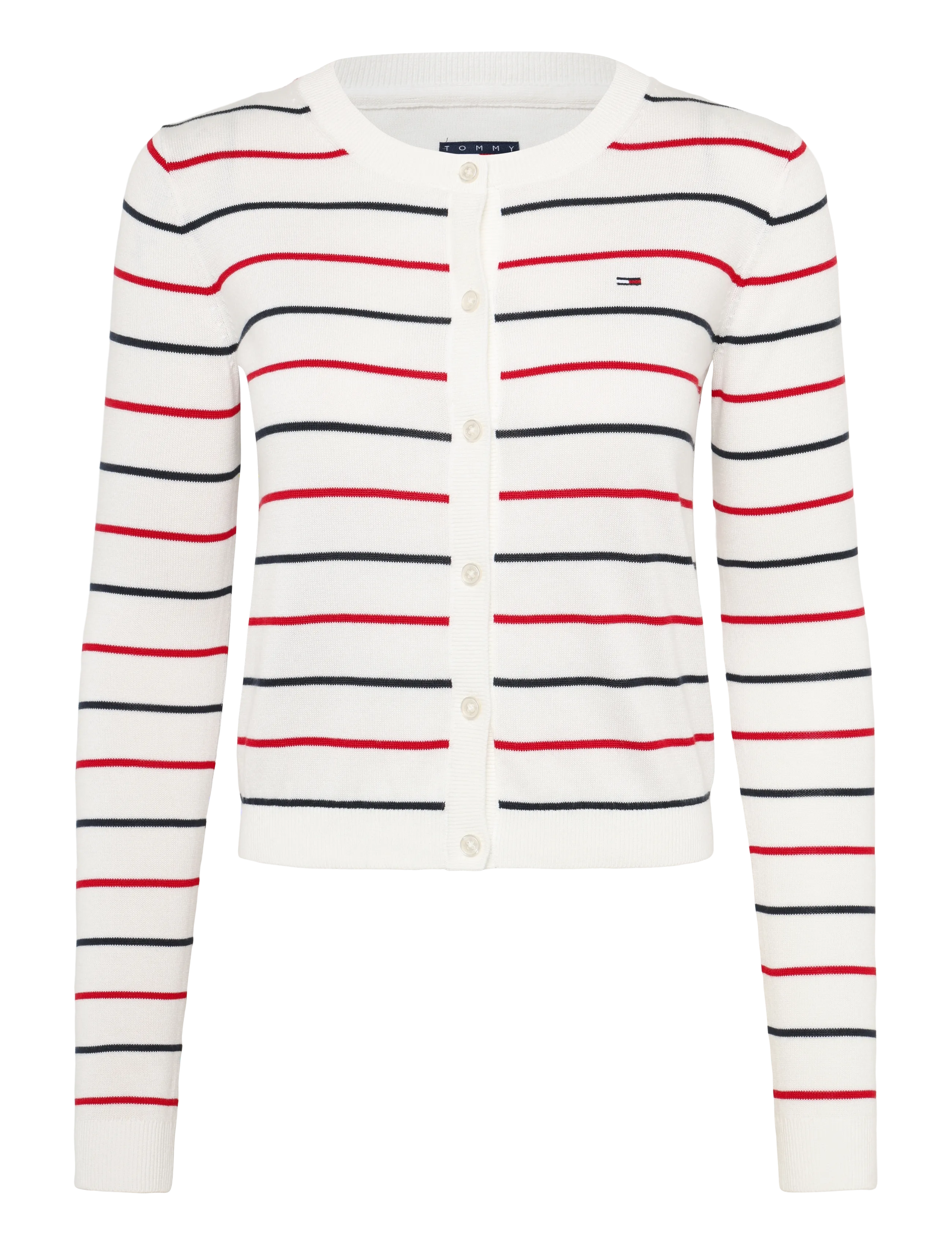 Tommy Jeans TJW ESS CREW NECK CARDIGAN - Tøj - ECRU   MULTI STRIPE / cream