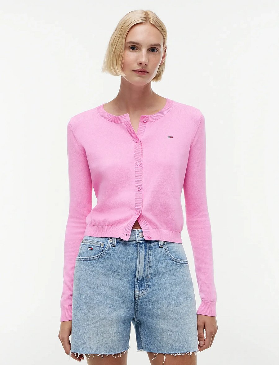 Tommy Jeans - TJW ESS CREW NECK CARDIGAN - hnepptar peysur - pink daisy - 0