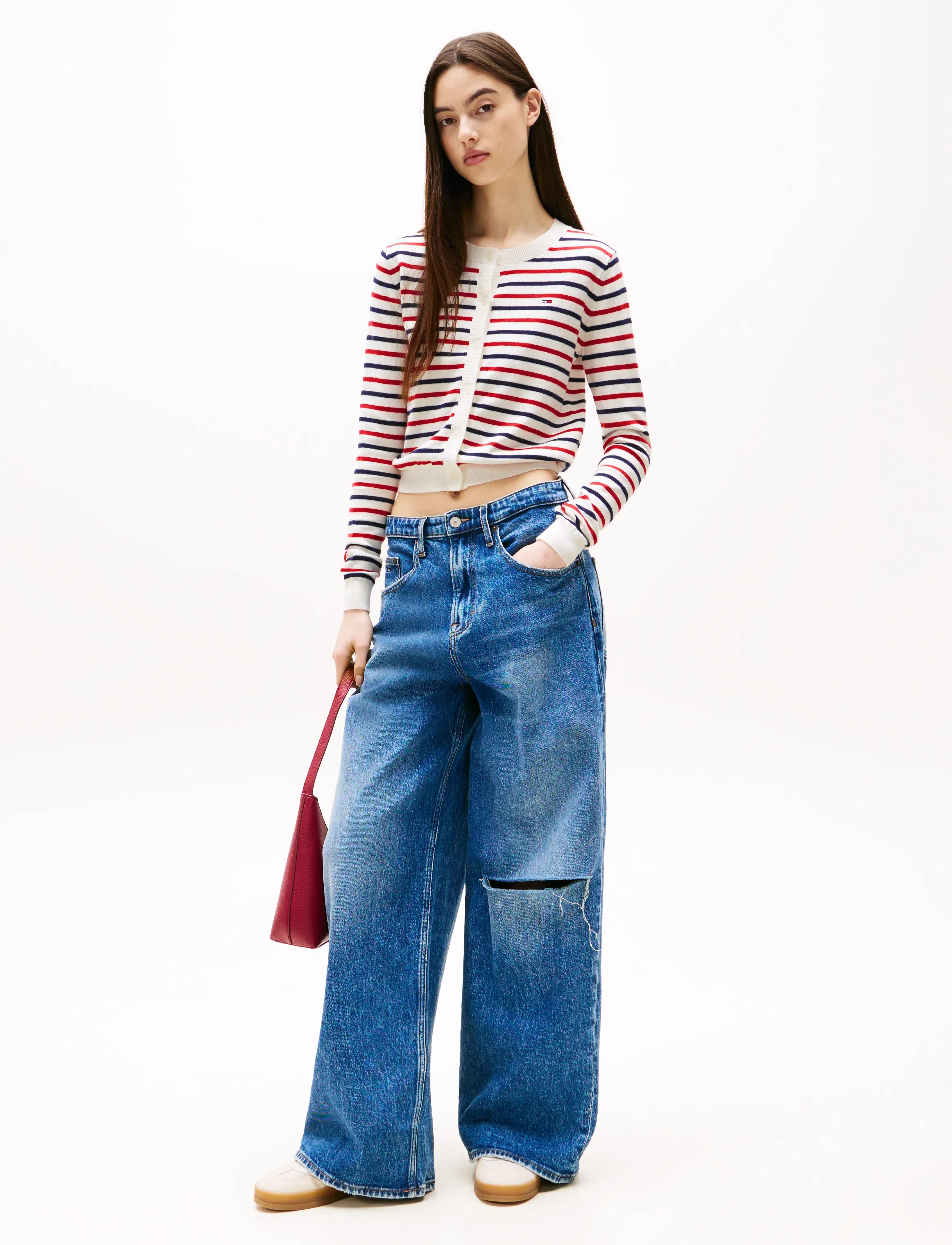 Tommy Jeans - TJW ESS CREW NECK CARDIGAN - koftor - white / red / navy stripe - 2