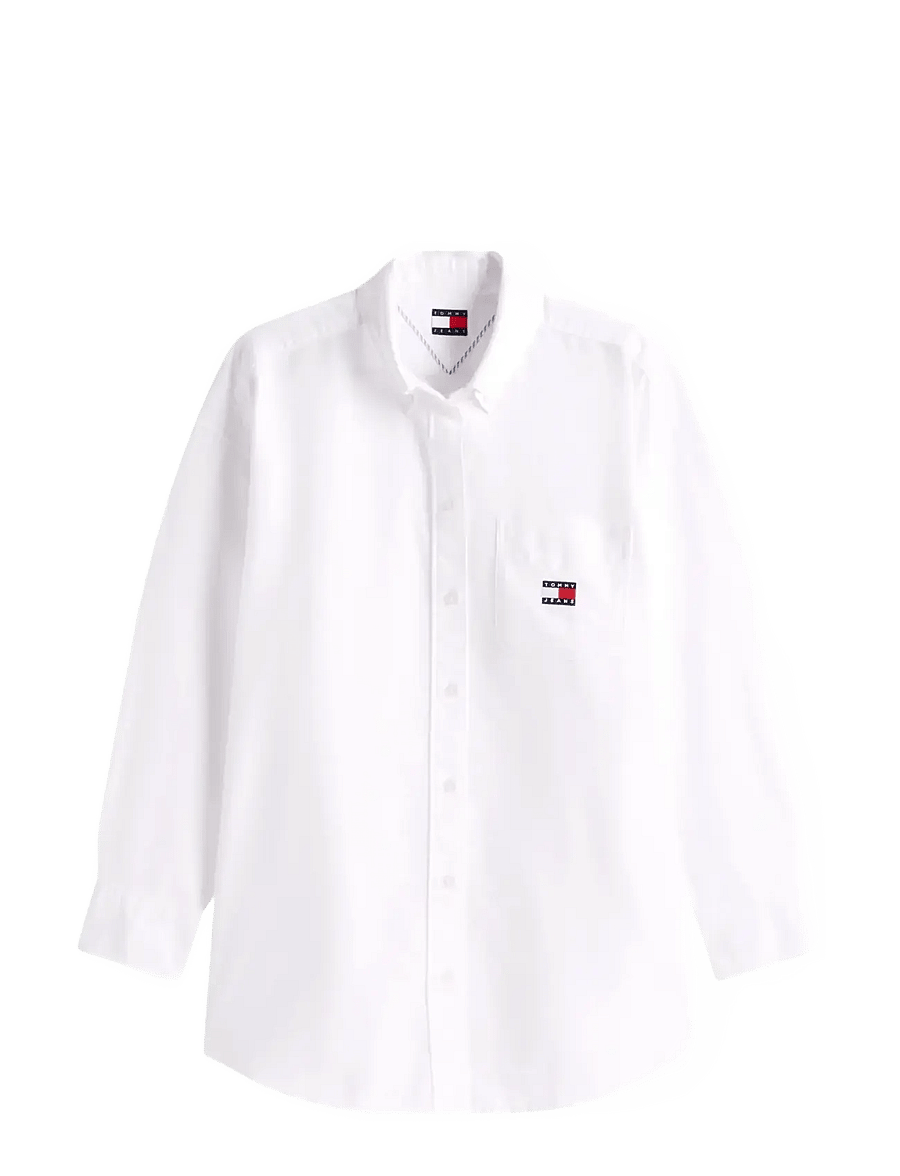Tommy Jeans - TJW OVS BADGE OXFORD SHIRT EXT - långärmade skjortor - ecru - 1