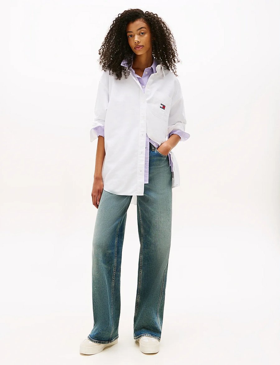 Tommy Jeans - TJW OVS BADGE OXFORD SHIRT EXT - långärmade skjortor - ecru - 2