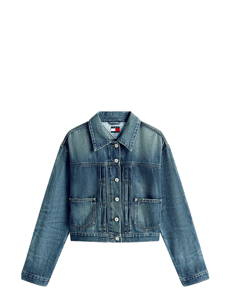 Tommy Jeans - PLEATED TRUCKER JACKET CI2037 - teksatagid - denim medium - 1