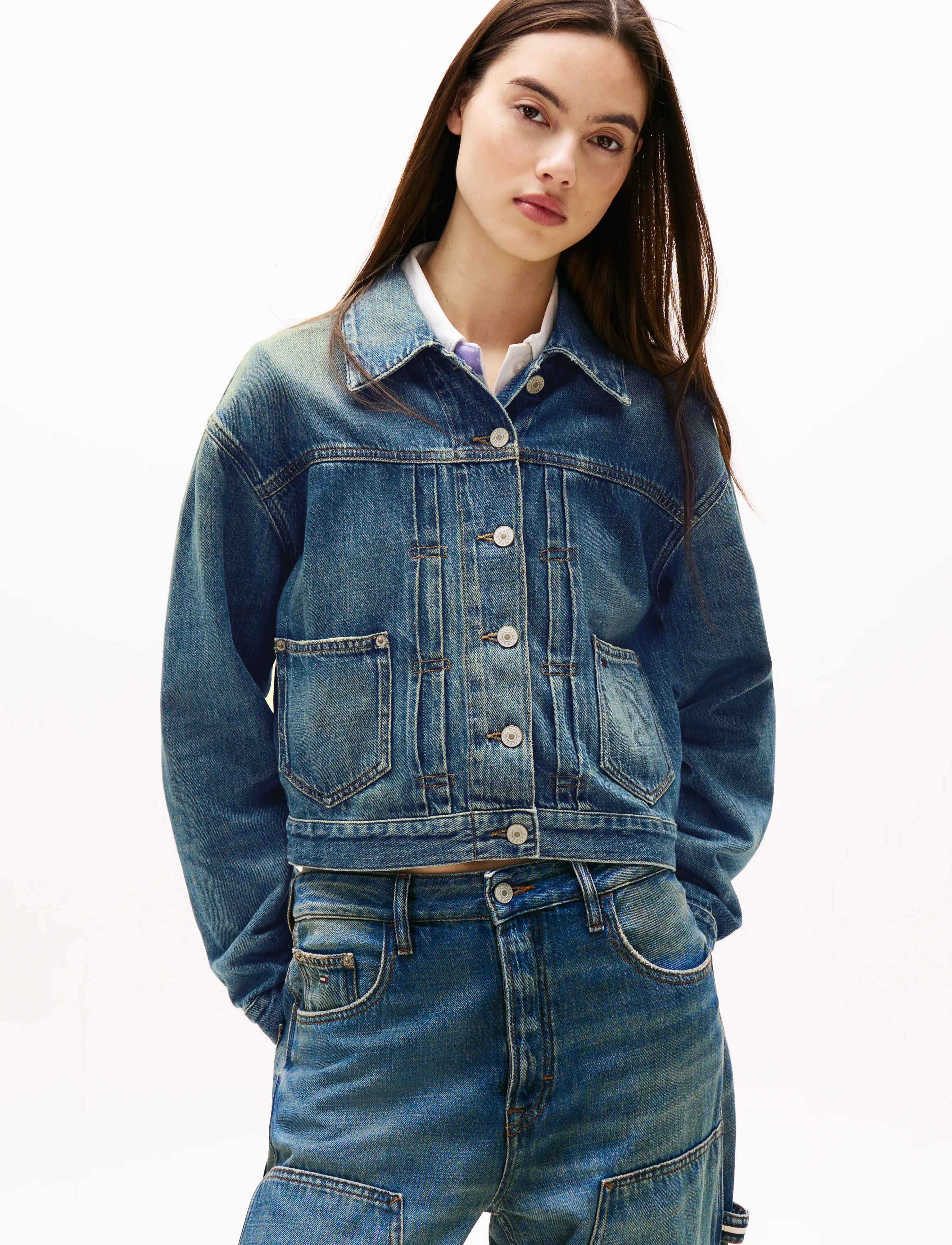 Tommy Jeans PLEATED TRUCKER JACKET CI2037 - Tøj - DENIM MEDIUM / blue
