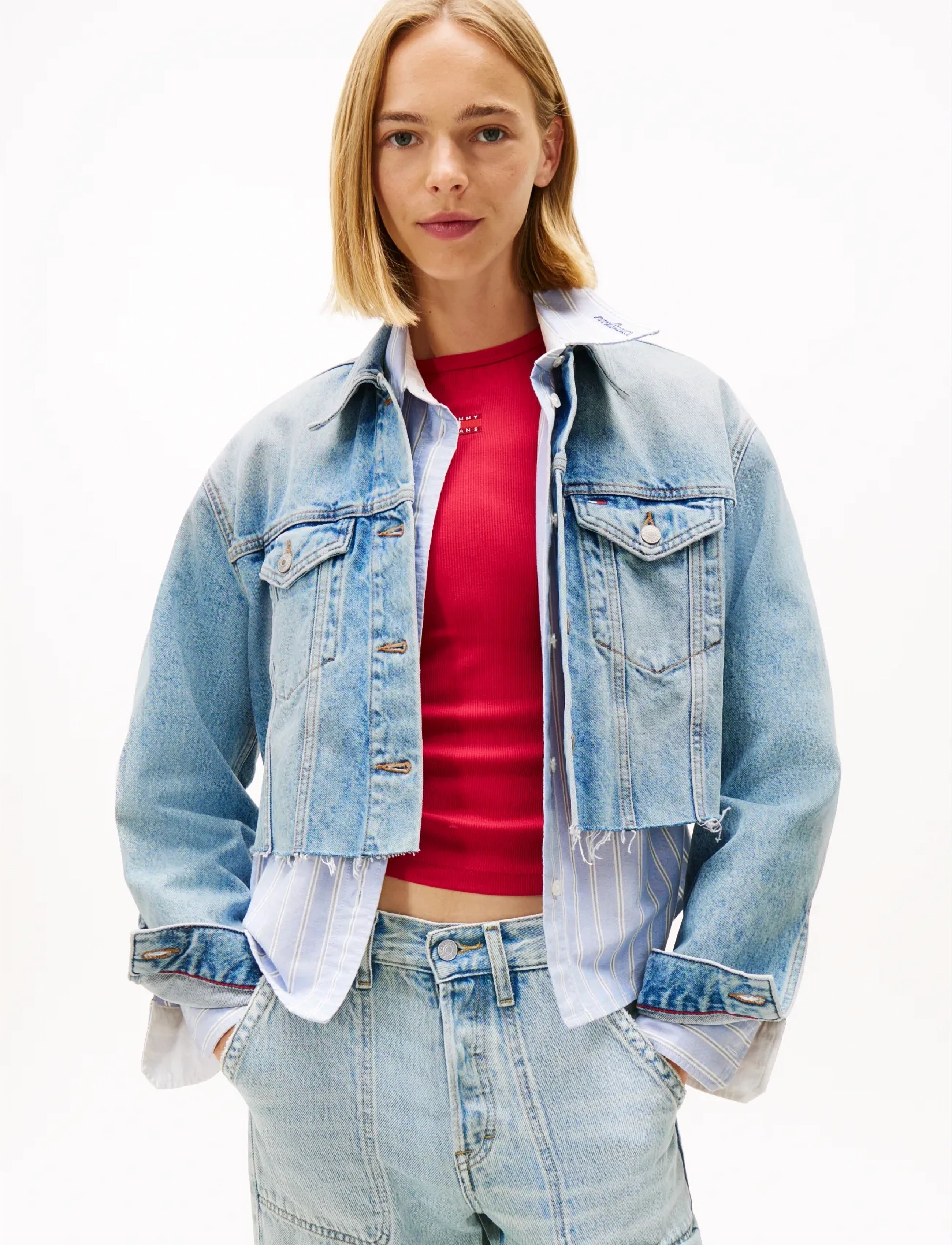 Tommy Jeans CROPPD TRCKR JKT RWB EXT CI6033 - Transitional Layering - DENIM MID LIGHT BLUE / blue