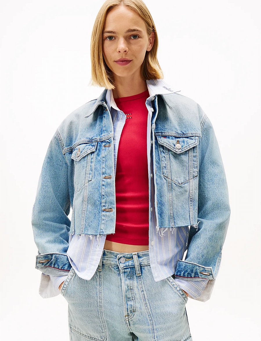 Tommy Jeans - CROPPD TRCKR JKT RWB EXT CI6033 - denimjakker - denim mid light blue - 0